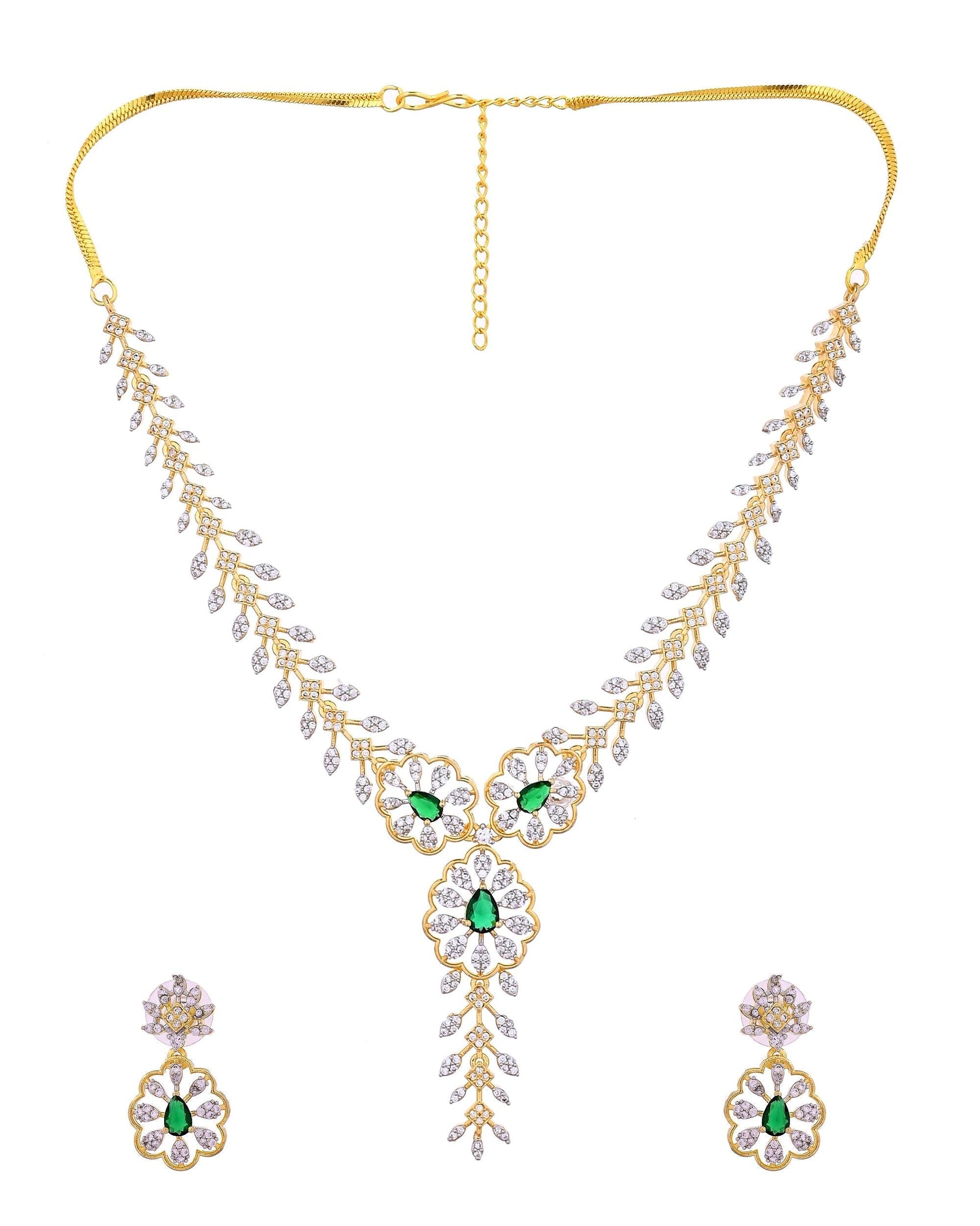 VOJ Gold Plated Lead Designed With Green Stone Ad Jewellery Set  Grab2Buy VOJ Grab2Buy