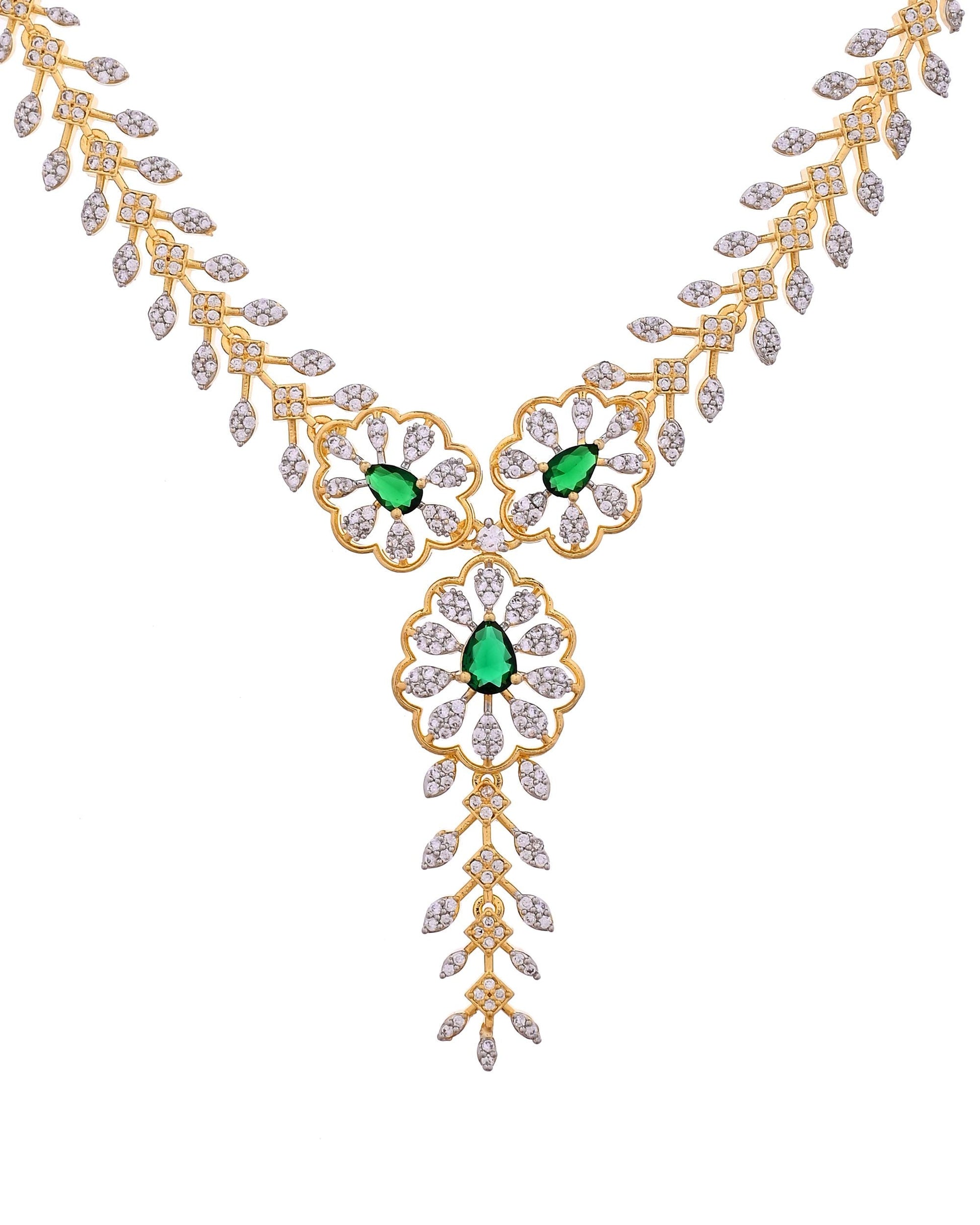 VOJ Gold Plated Lead Designed With Green Stone Ad Jewellery Set  Grab2Buy VOJ Grab2Buy