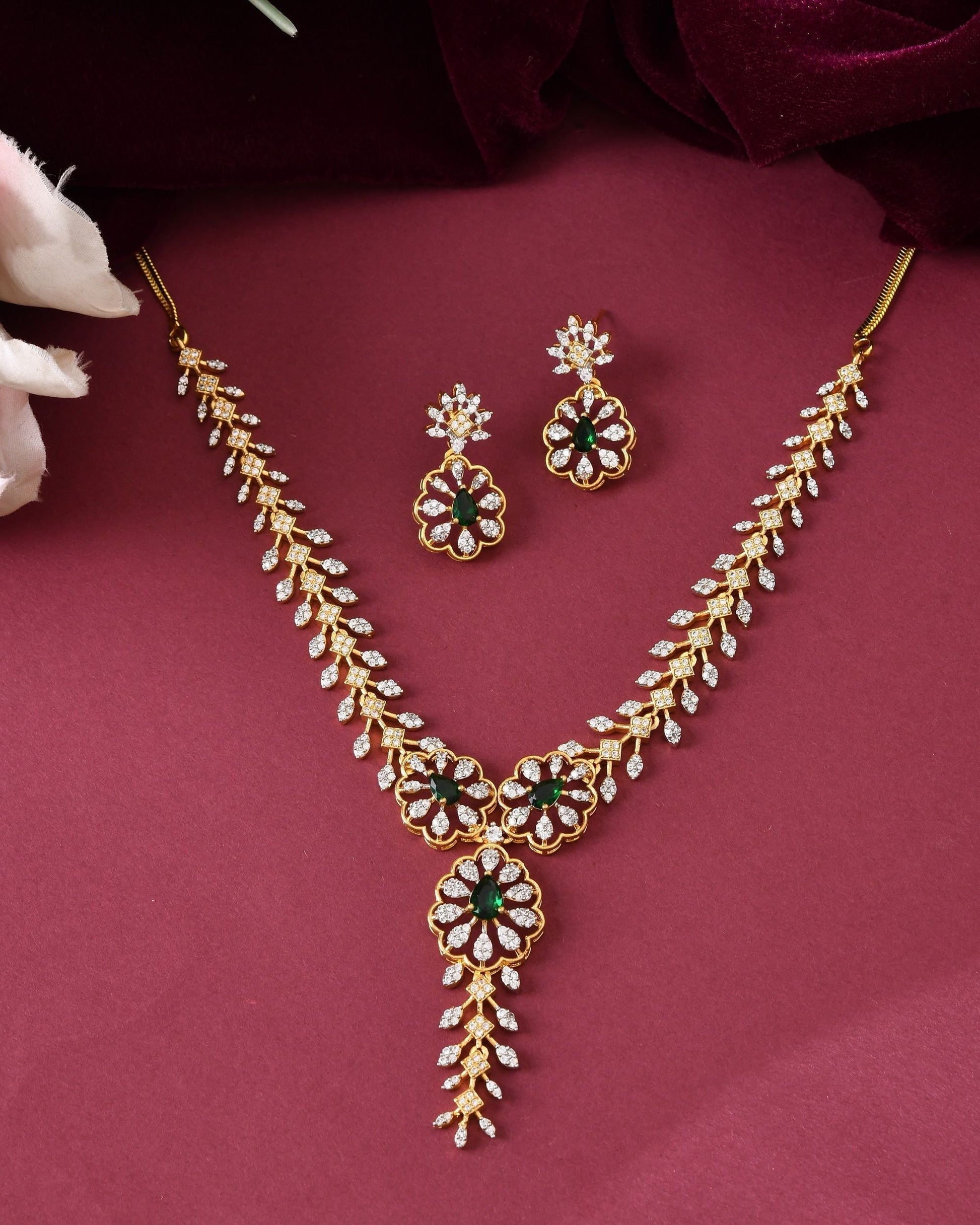 VOJ Gold Plated Lead Designed With Green Stone Ad Jewellery Set  Grab2Buy VOJ Grab2Buy