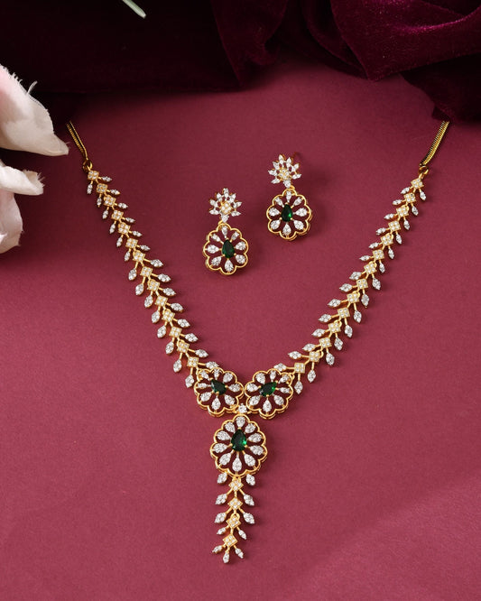 VOJ Gold Plated Lead Designed With Green Stone Ad Jewellery Set  Grab2Buy VOJ Grab2Buy