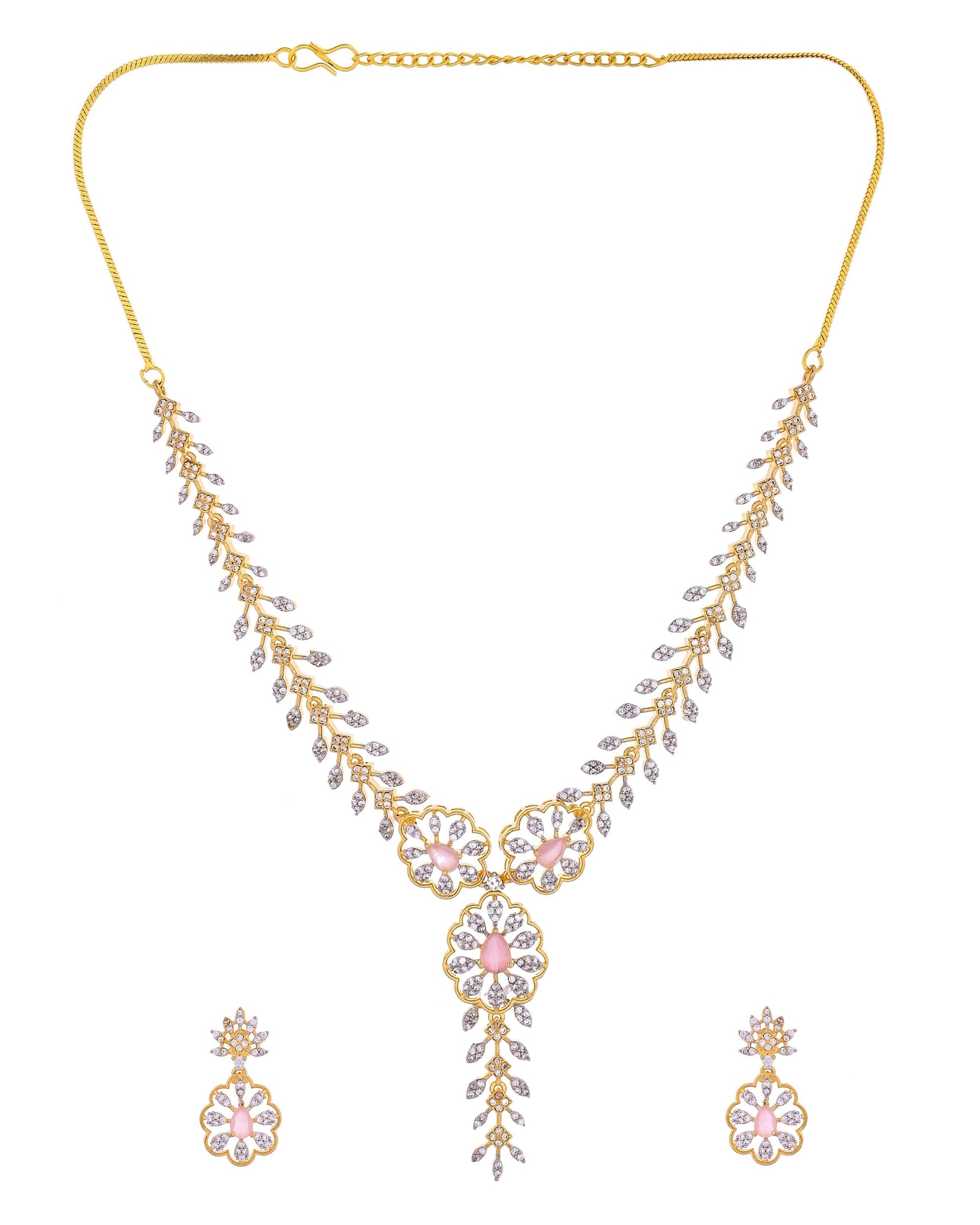 VOJ Gold Plated Lead Designed With Baby Pink Stone Ad Jewellery Set  Grab2Buy VOJ Grab2Buy