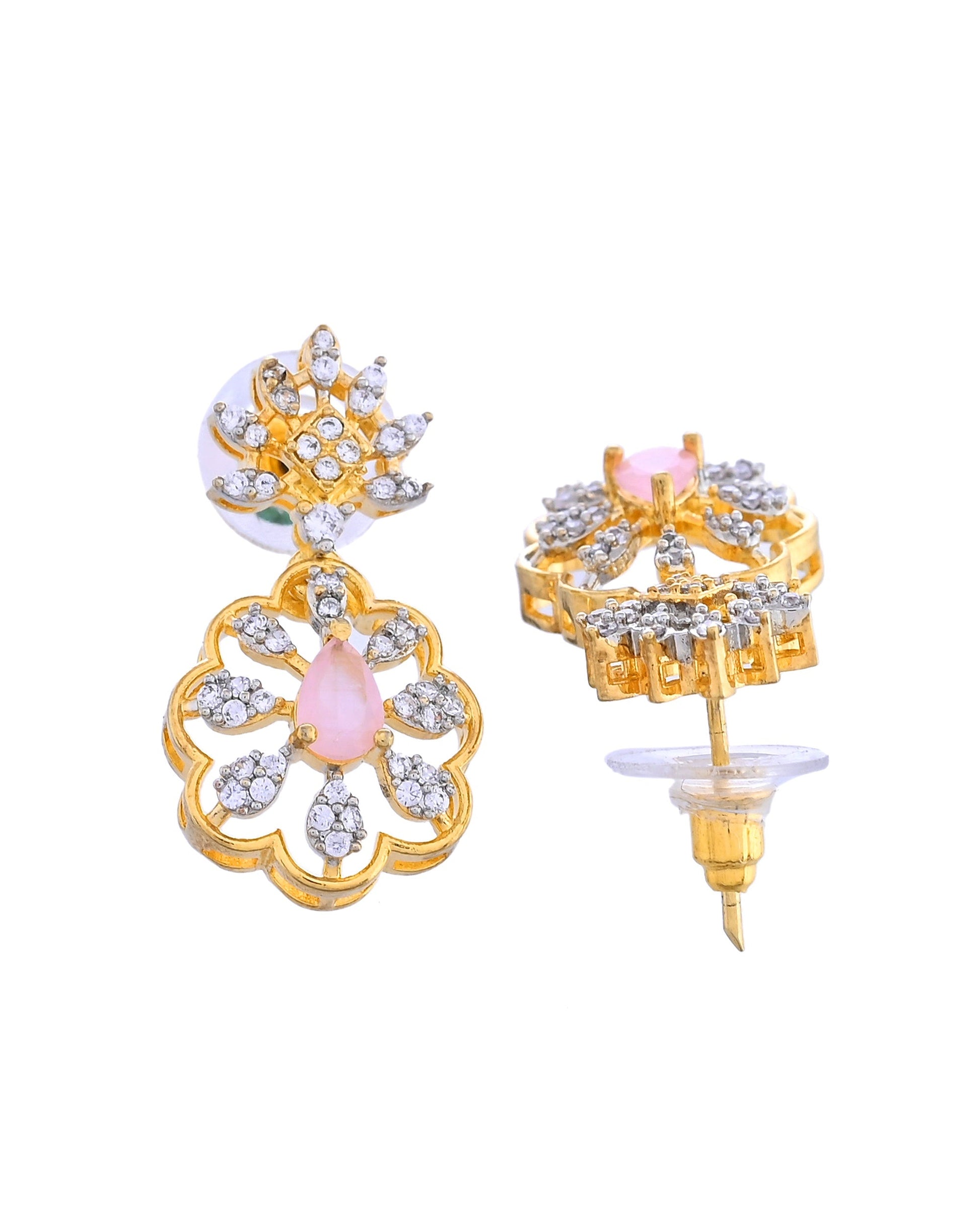 VOJ Gold Plated Lead Designed With Baby Pink Stone Ad Jewellery Set  Grab2Buy VOJ Grab2Buy