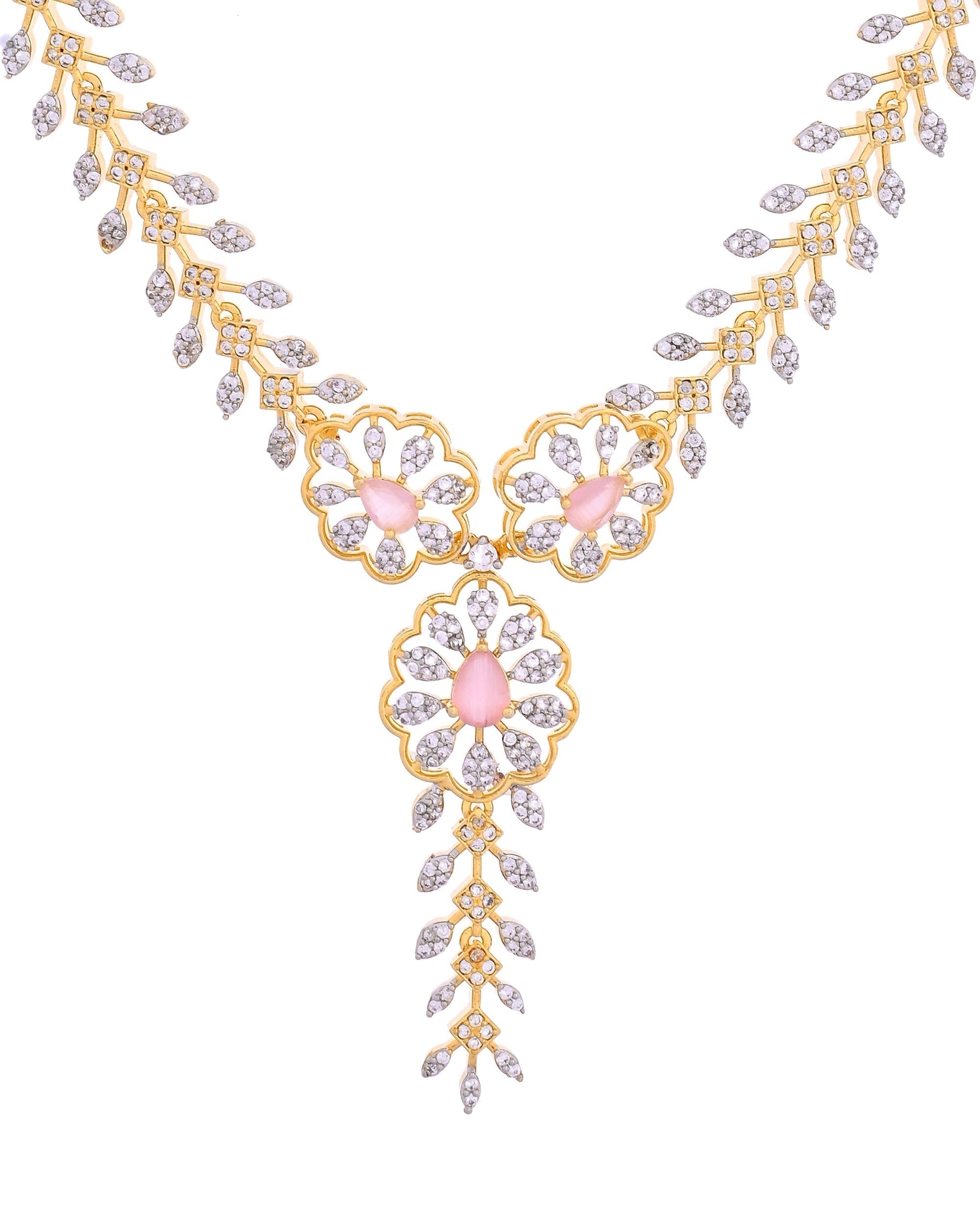 VOJ Gold Plated Lead Designed With Baby Pink Stone Ad Jewellery Set  Grab2Buy VOJ Grab2Buy