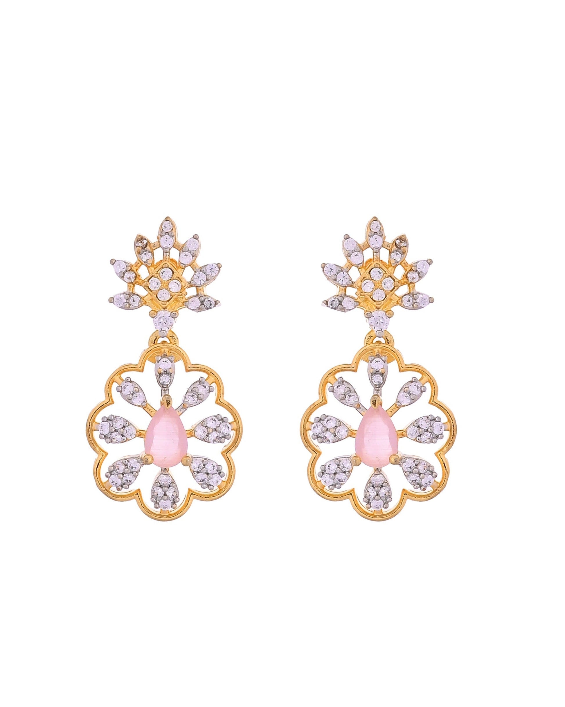 VOJ Gold Plated Lead Designed With Baby Pink Stone Ad Jewellery Set  Grab2Buy VOJ Grab2Buy