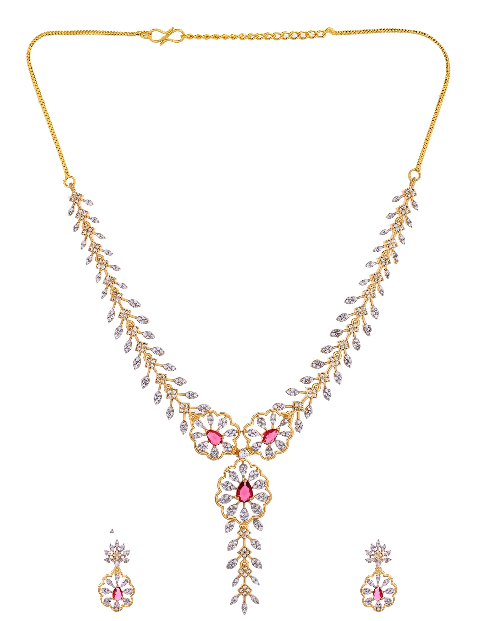 VOJ Gold Plated Lead Designed With Ruby Red Stone Ad Jewellery Set  Grab2Buy VOJ Grab2Buy