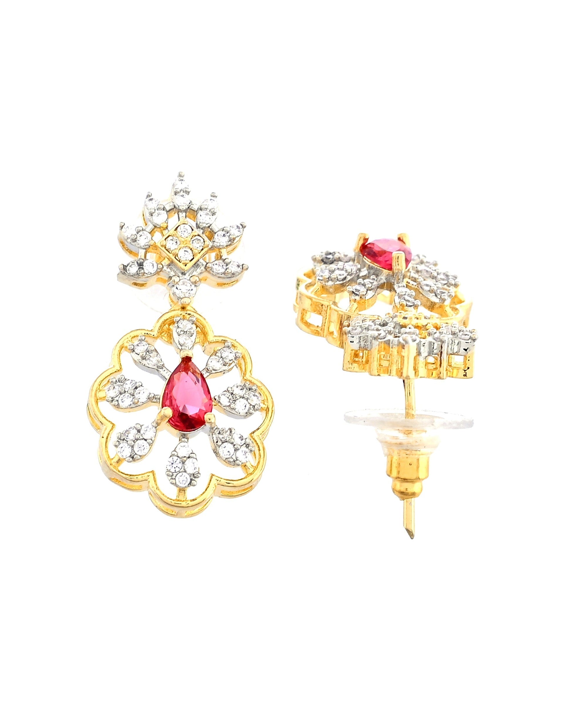 VOJ Gold Plated Lead Designed With Ruby Red Stone Ad Jewellery Set  Grab2Buy VOJ Grab2Buy