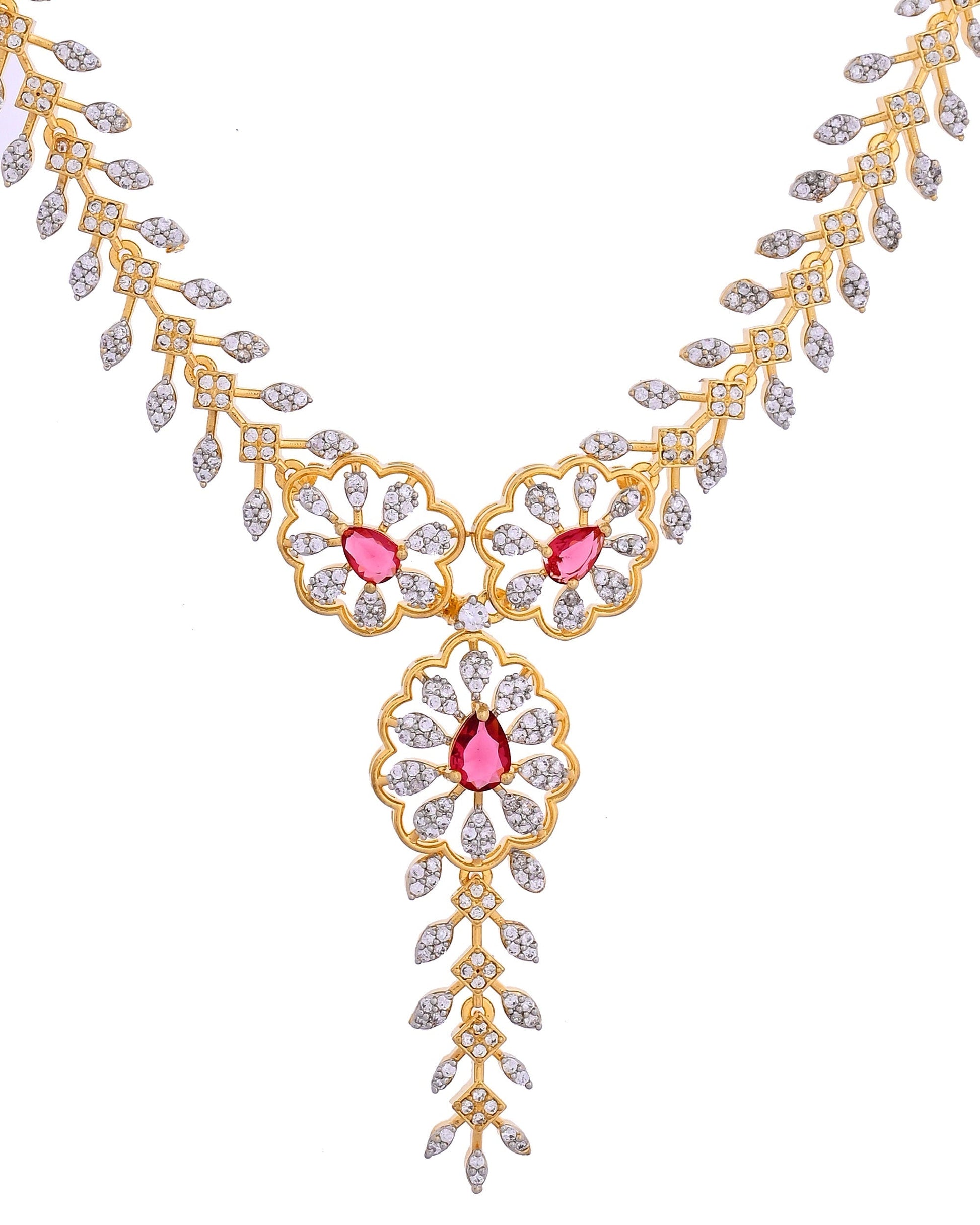 VOJ Gold Plated Lead Designed With Ruby Red Stone Ad Jewellery Set  Grab2Buy VOJ Grab2Buy