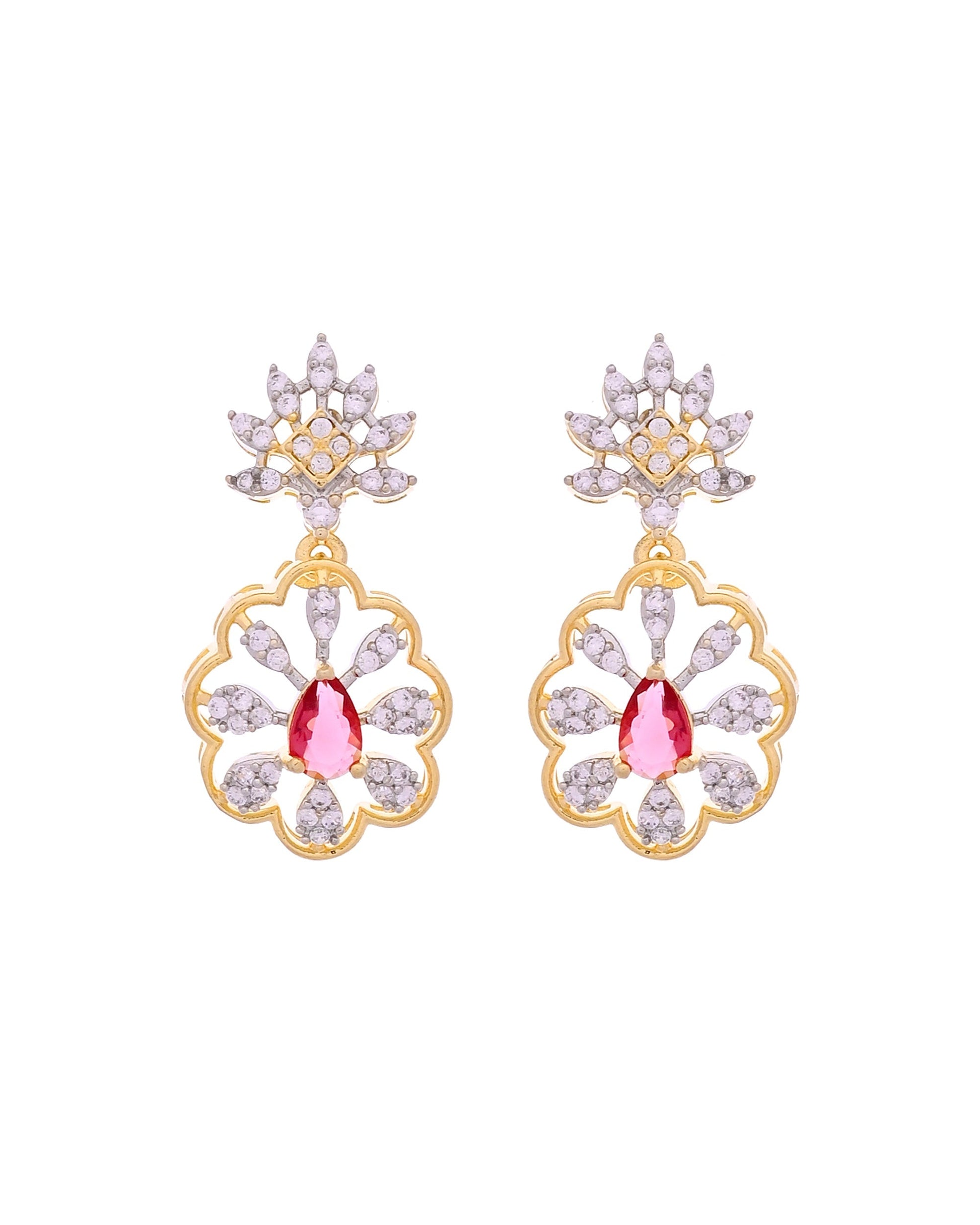 VOJ Gold Plated Lead Designed With Ruby Red Stone Ad Jewellery Set  Grab2Buy VOJ Grab2Buy