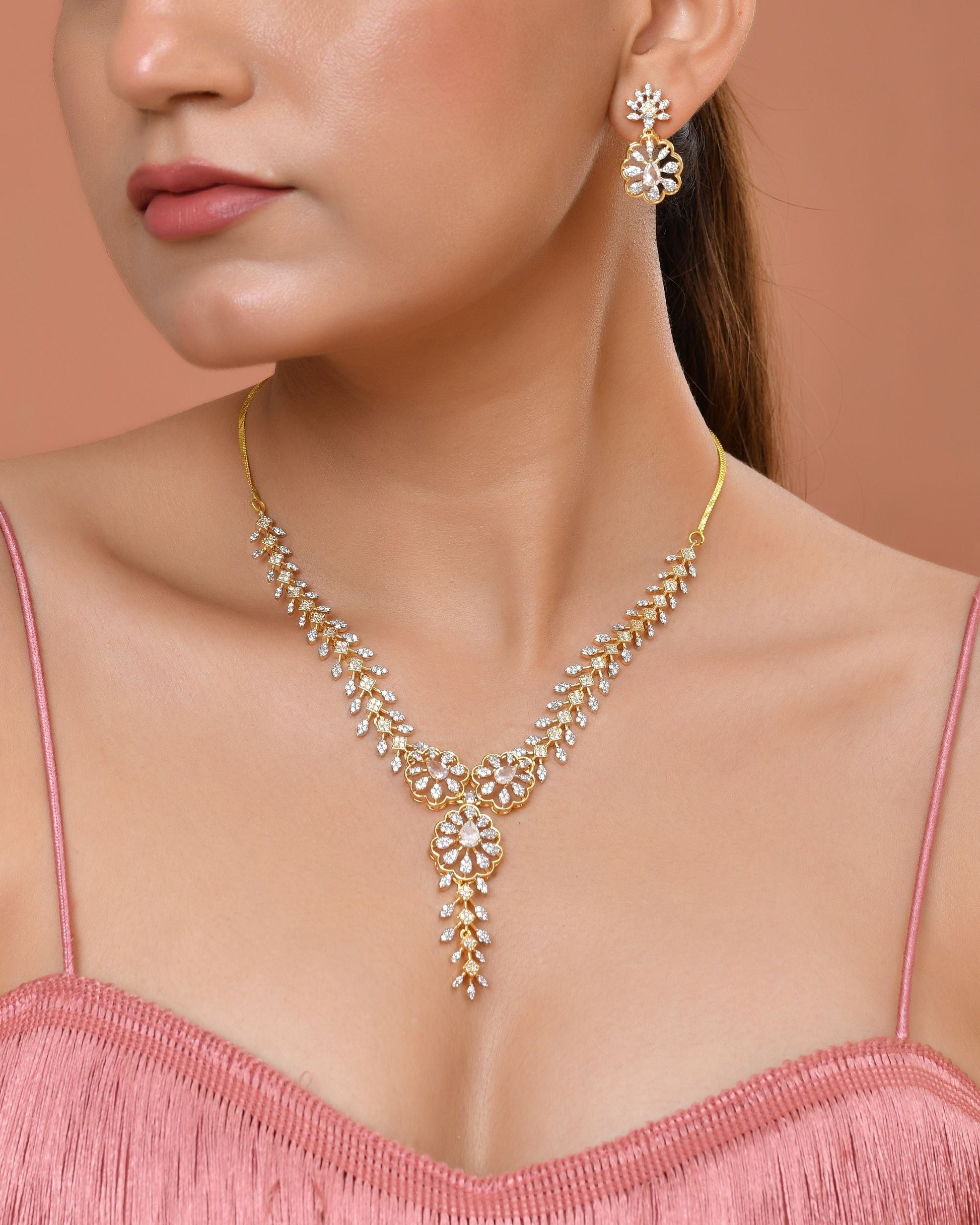 VOJ Gold Plated Lead Designed With White Stone Ad Jewellery Set  Grab2Buy VOJ Grab2Buy