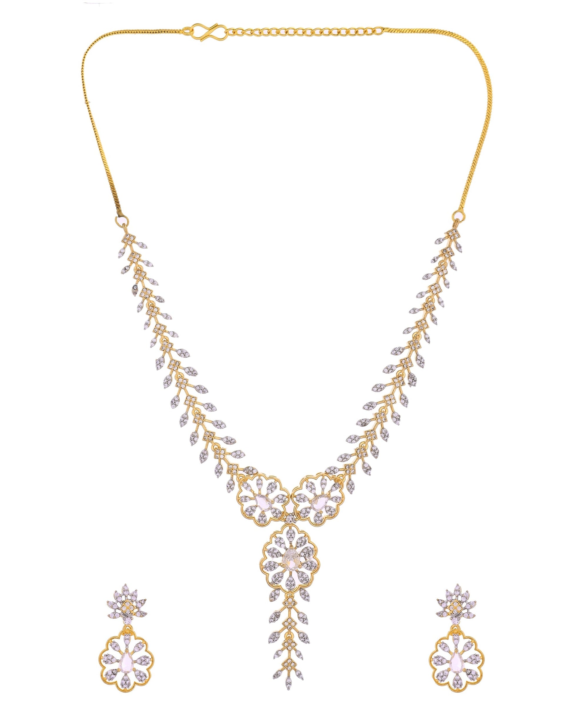 VOJ Gold Plated Lead Designed With White Stone Ad Jewellery Set  Grab2Buy VOJ Grab2Buy