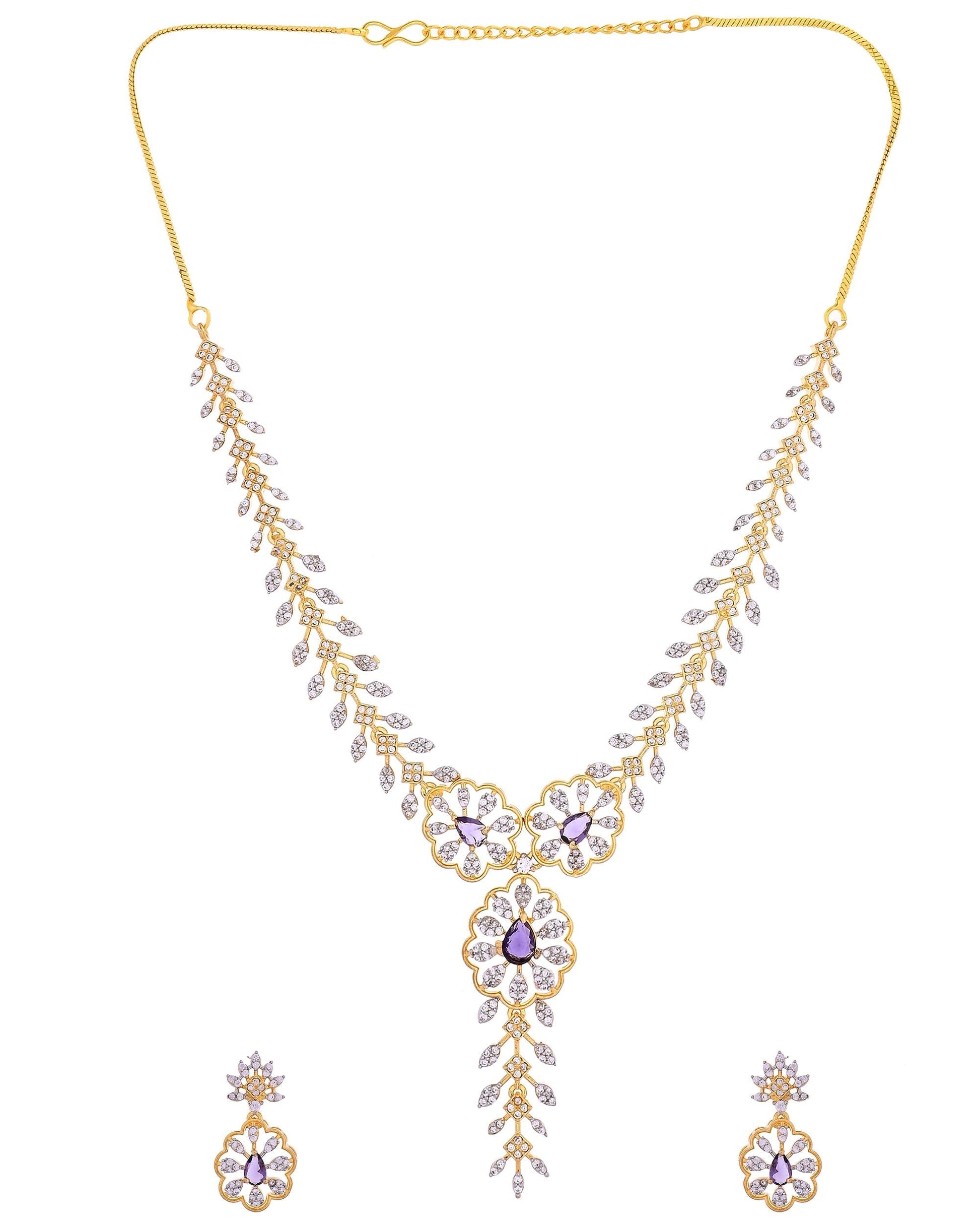 VOJ Gold Plated Lead Designed With Purple Stone Ad Jewellery Set  Grab2Buy VOJ Grab2Buy