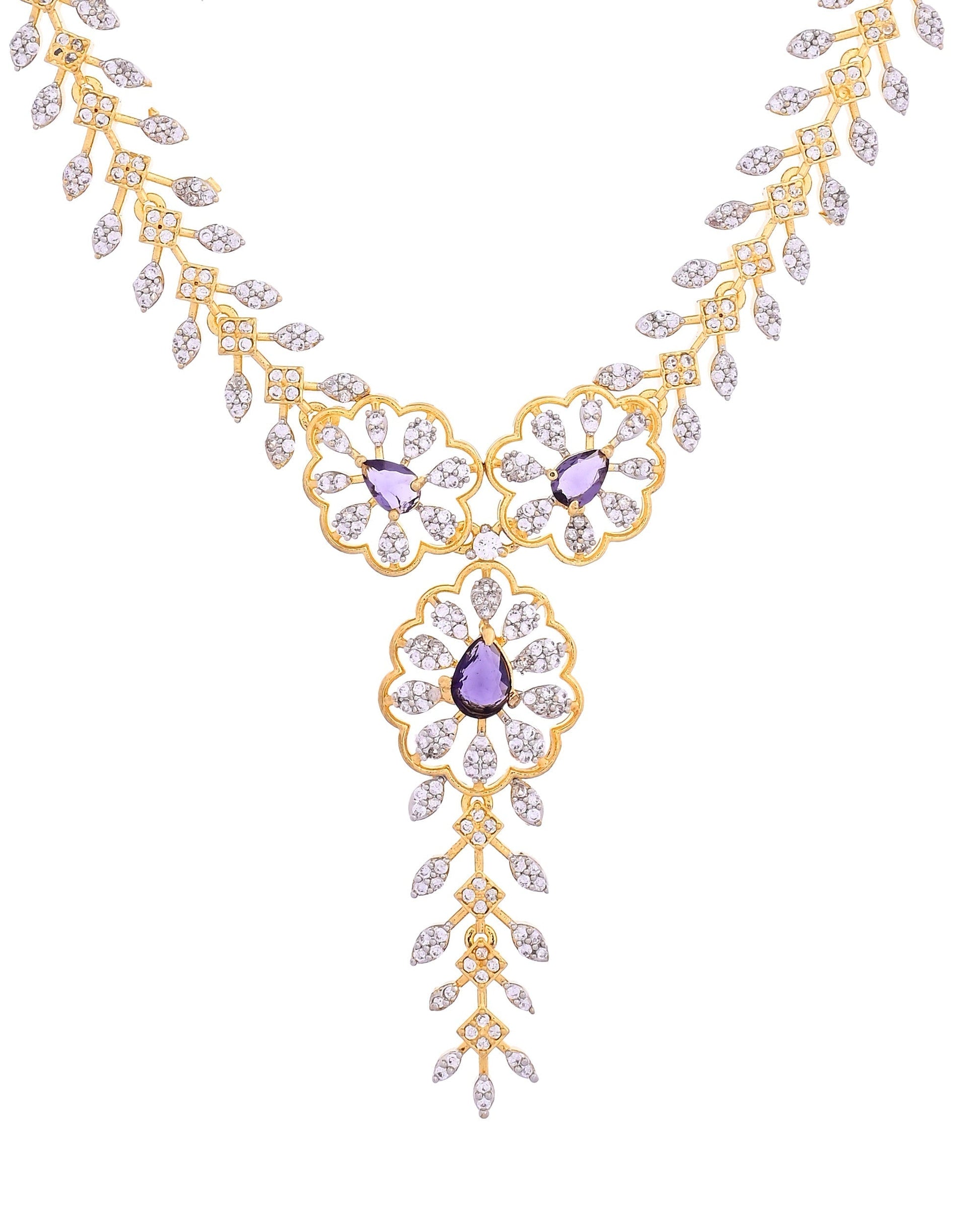 VOJ Gold Plated Lead Designed With Purple Stone Ad Jewellery Set  Grab2Buy VOJ Grab2Buy