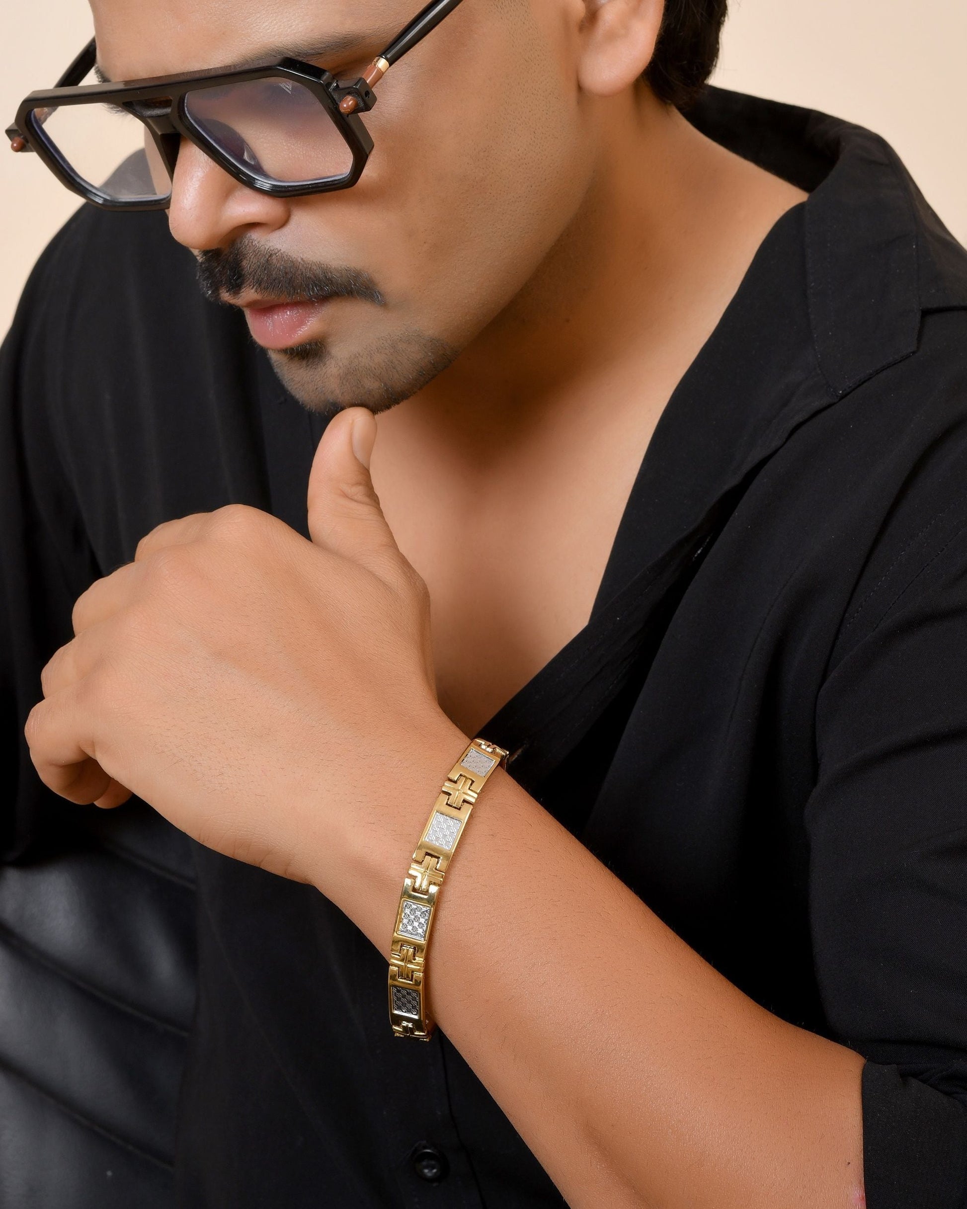 VOJ Dual Toned Square Design Men Bracelet  Grab2Buy VOJ Grab2Buy