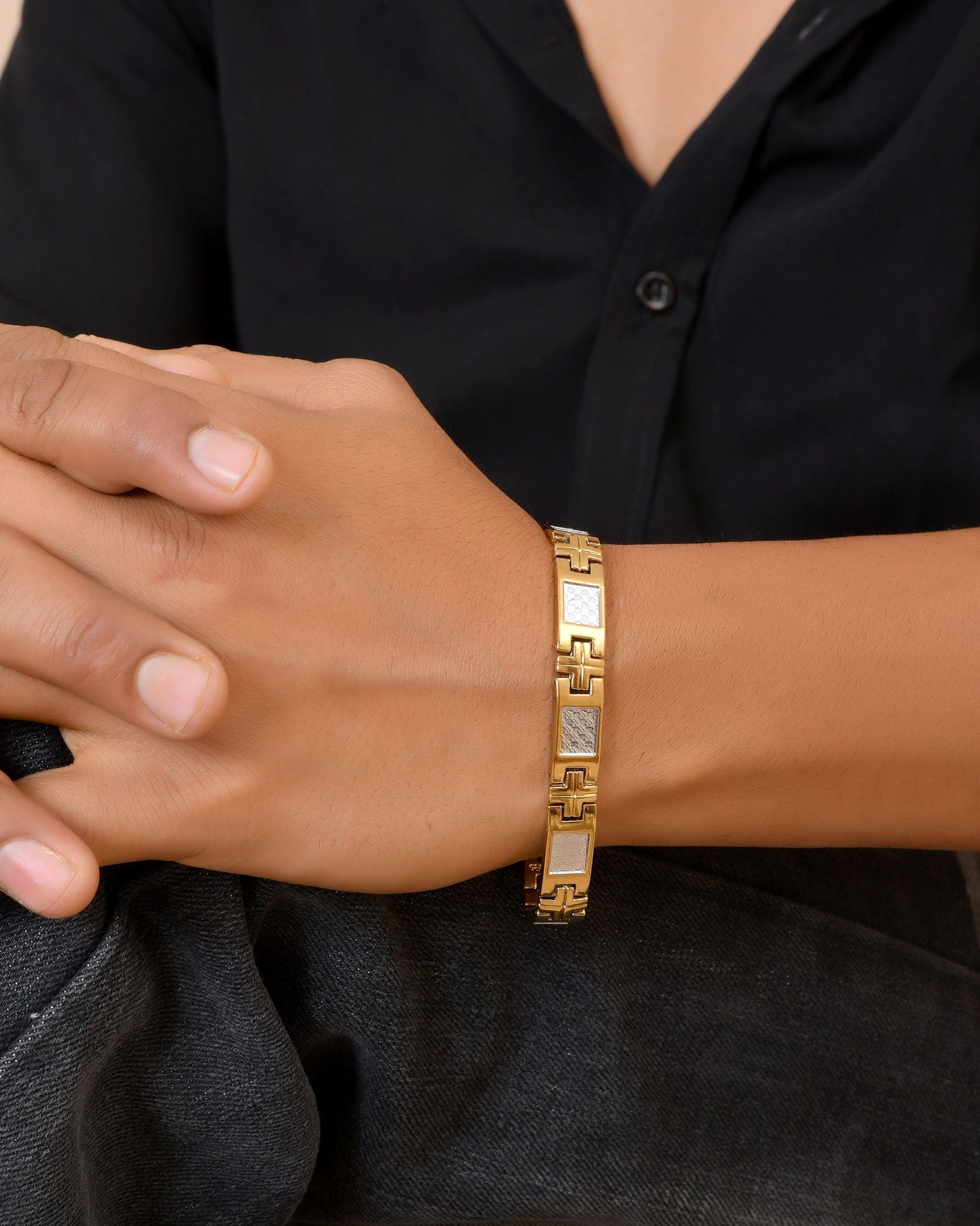 VOJ Dual Toned Square Design Men Bracelet  Grab2Buy VOJ Grab2Buy