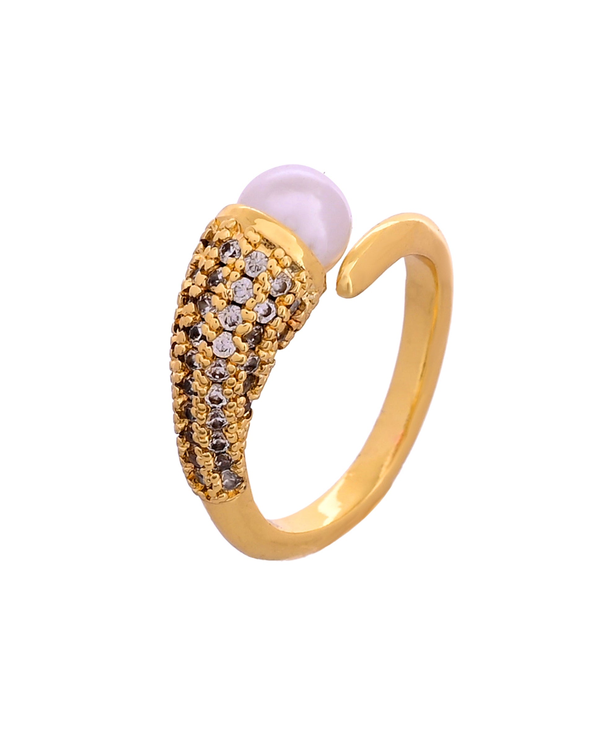 VOJ Gold Plated Anti Tarnish Pearl And Ad Stone Studded Ring For Women  Grab2Buy VOJ Grab2Buy