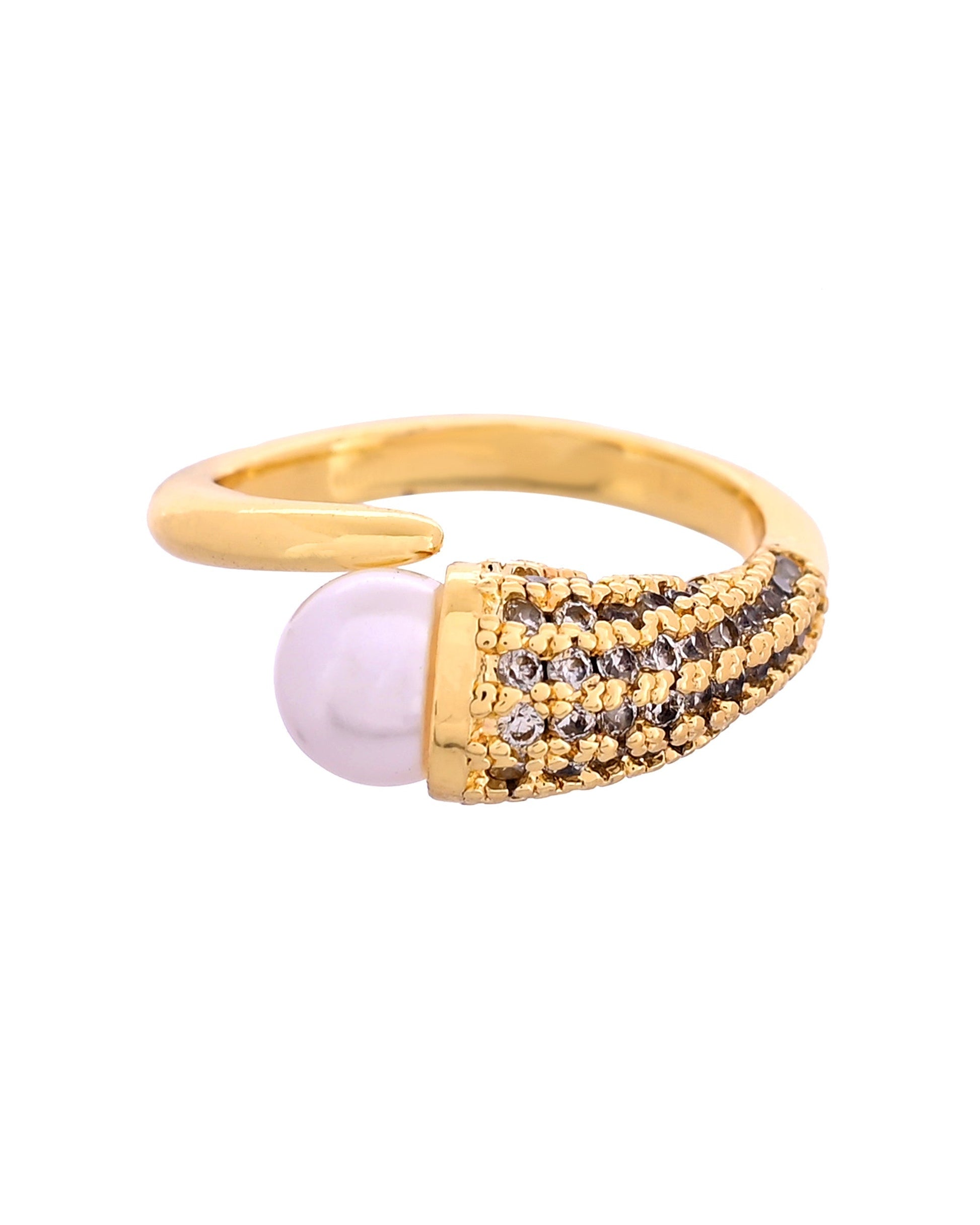 VOJ Gold Plated Anti Tarnish Pearl And Ad Stone Studded Ring For Women  Grab2Buy VOJ Grab2Buy