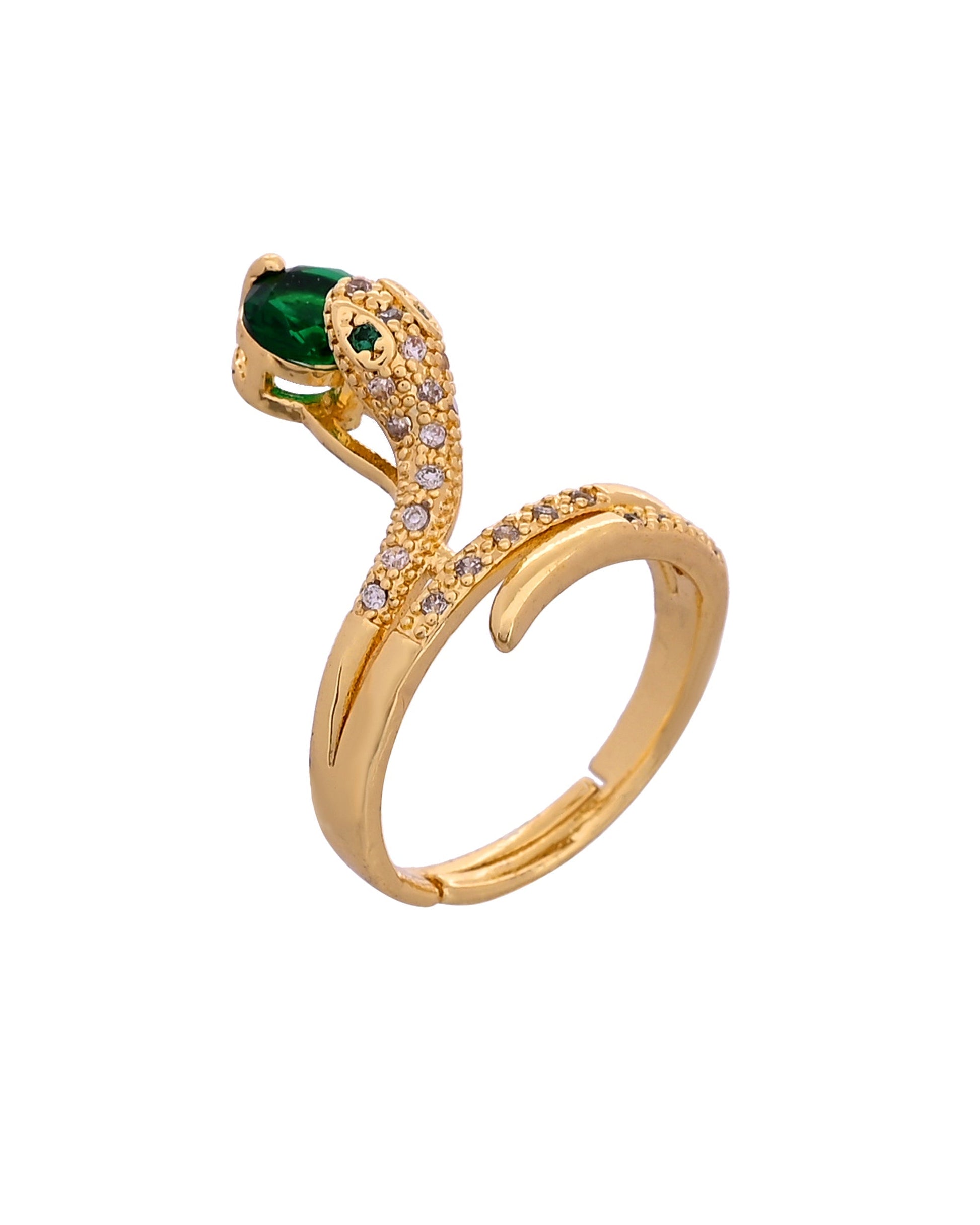 VOJ Gold Plated Snake Design Ad Ring With Green Stone  Grab2Buy VOJ Grab2Buy