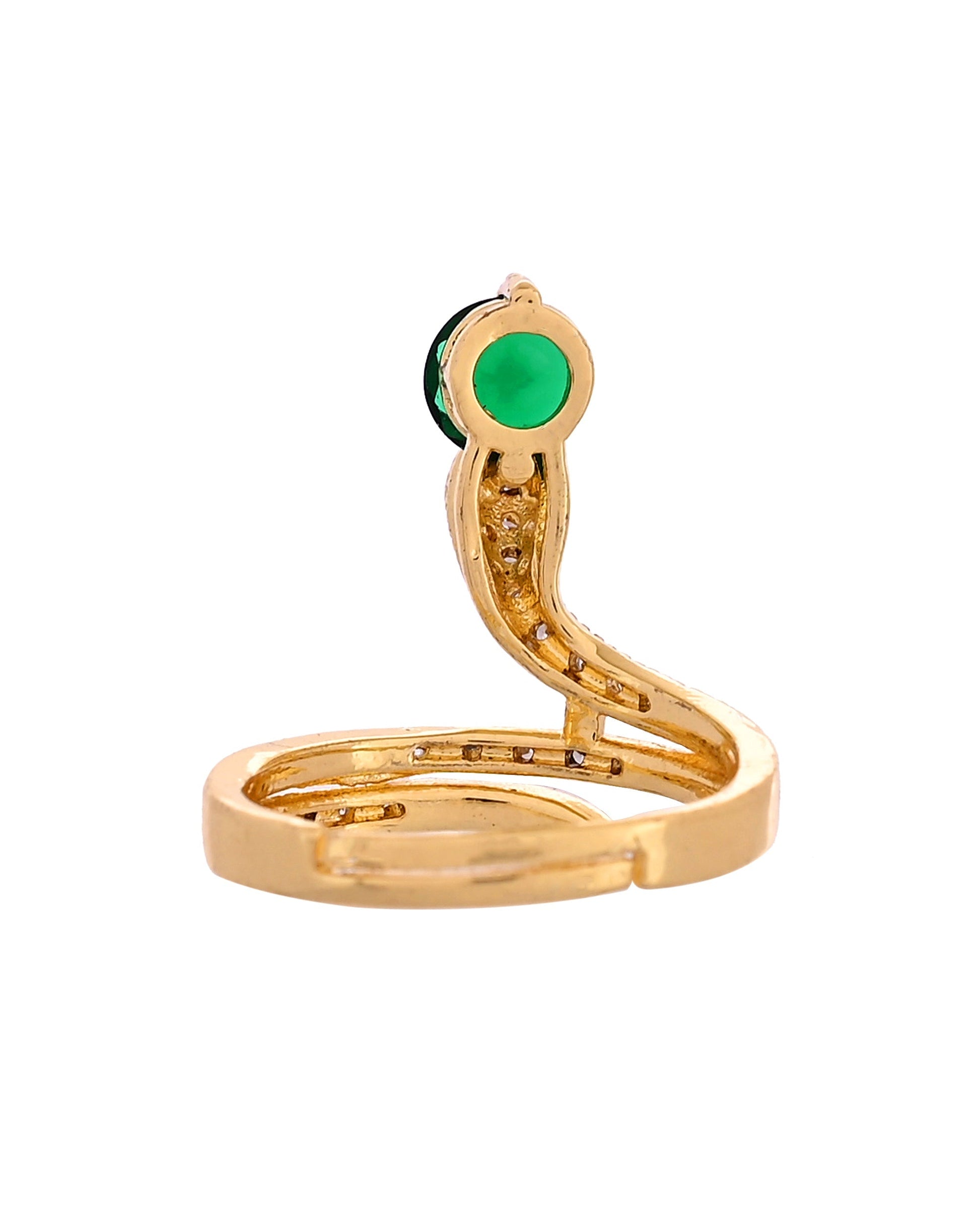 VOJ Gold Plated Snake Design Ad Ring With Green Stone  Grab2Buy VOJ Grab2Buy