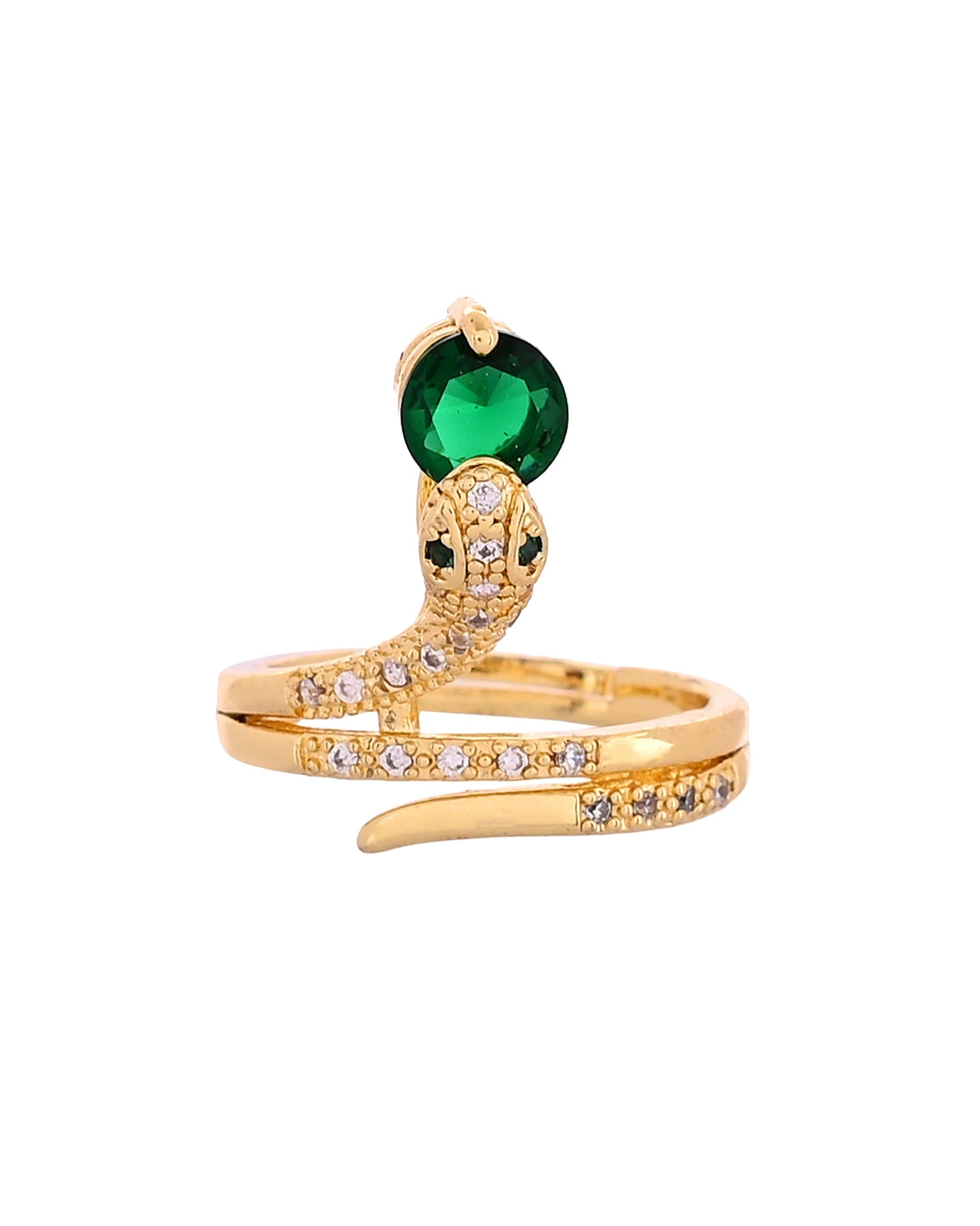 VOJ Gold Plated Snake Design Ad Ring With Green Stone  Grab2Buy VOJ Grab2Buy