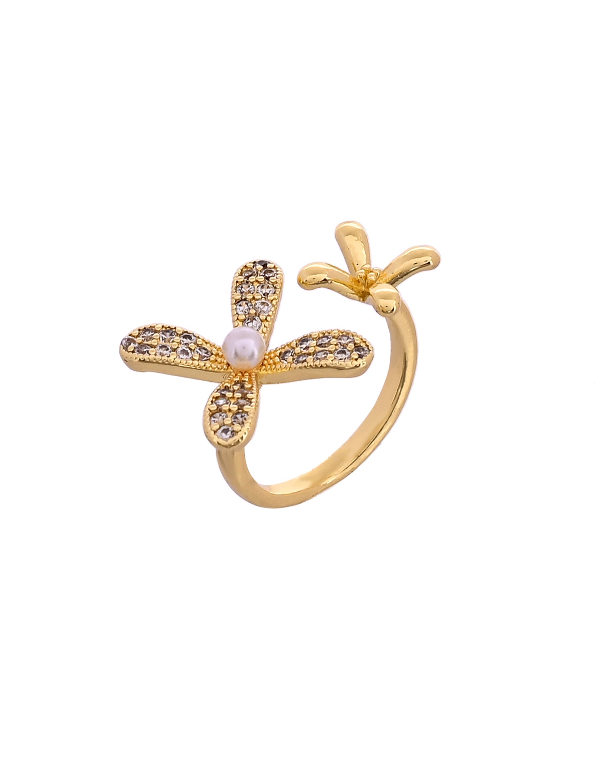 VOJ Gold Toned Floral Designed Adjustable Ring With Ad Stones  Grab2Buy VOJ Grab2Buy