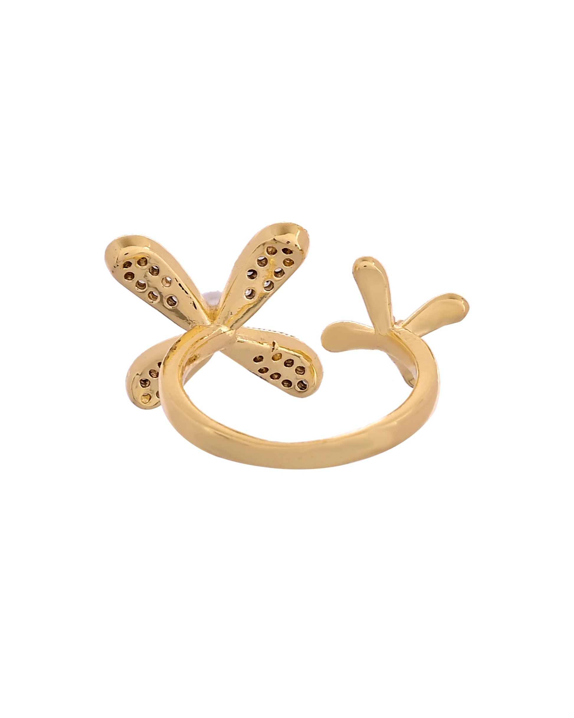 VOJ Gold Toned Floral Designed Adjustable Ring With Ad Stones  Grab2Buy VOJ Grab2Buy