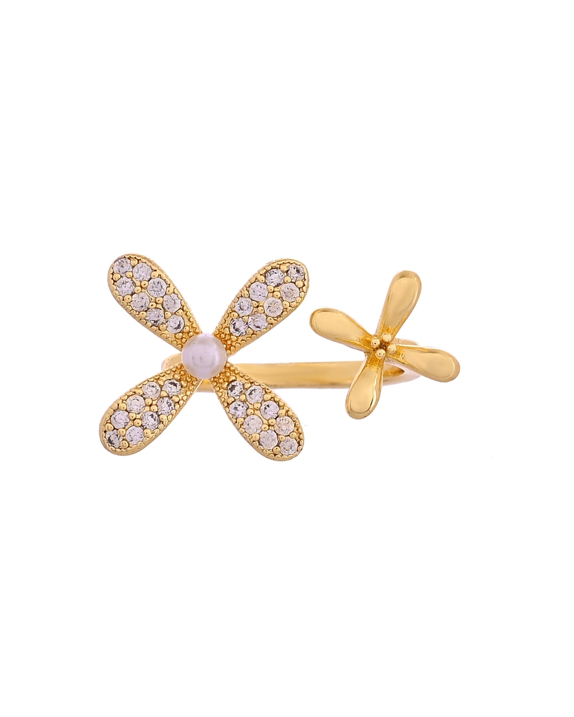 VOJ Gold Toned Floral Designed Adjustable Ring With Ad Stones  Grab2Buy VOJ Grab2Buy
