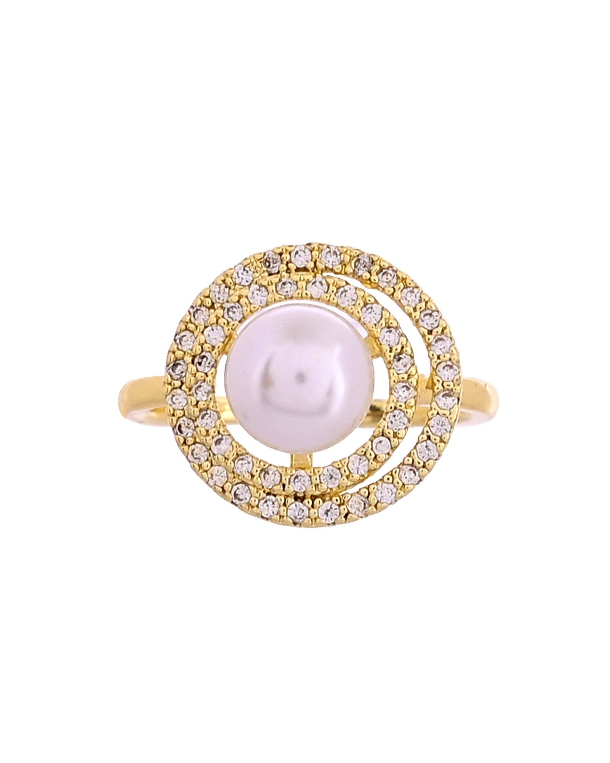 VOJ Gold Plated Pearl Studded Ring With Ad Stones  Grab2Buy VOJ Grab2Buy