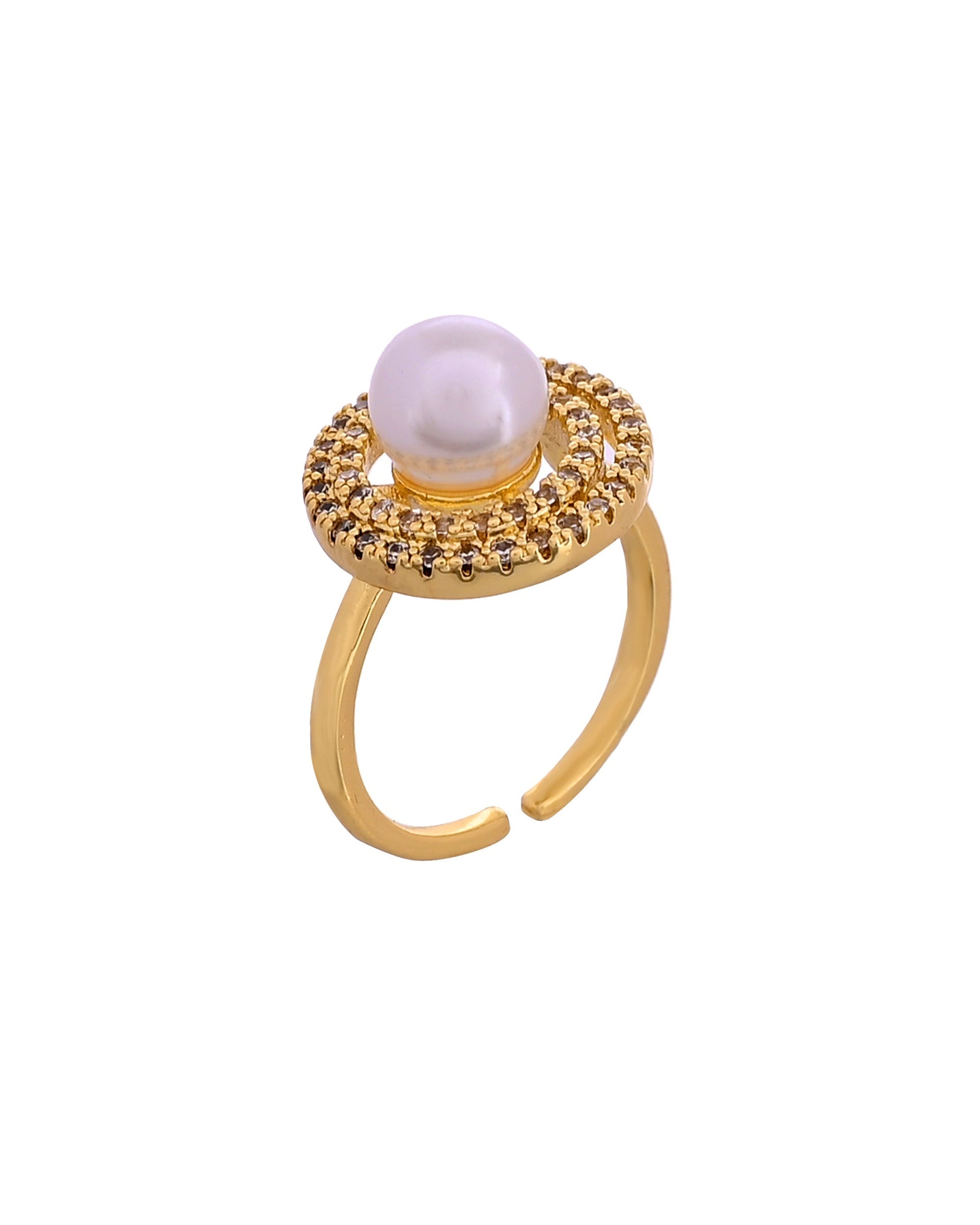 VOJ Gold Plated Pearl Studded Ring With Ad Stones  Grab2Buy VOJ Grab2Buy