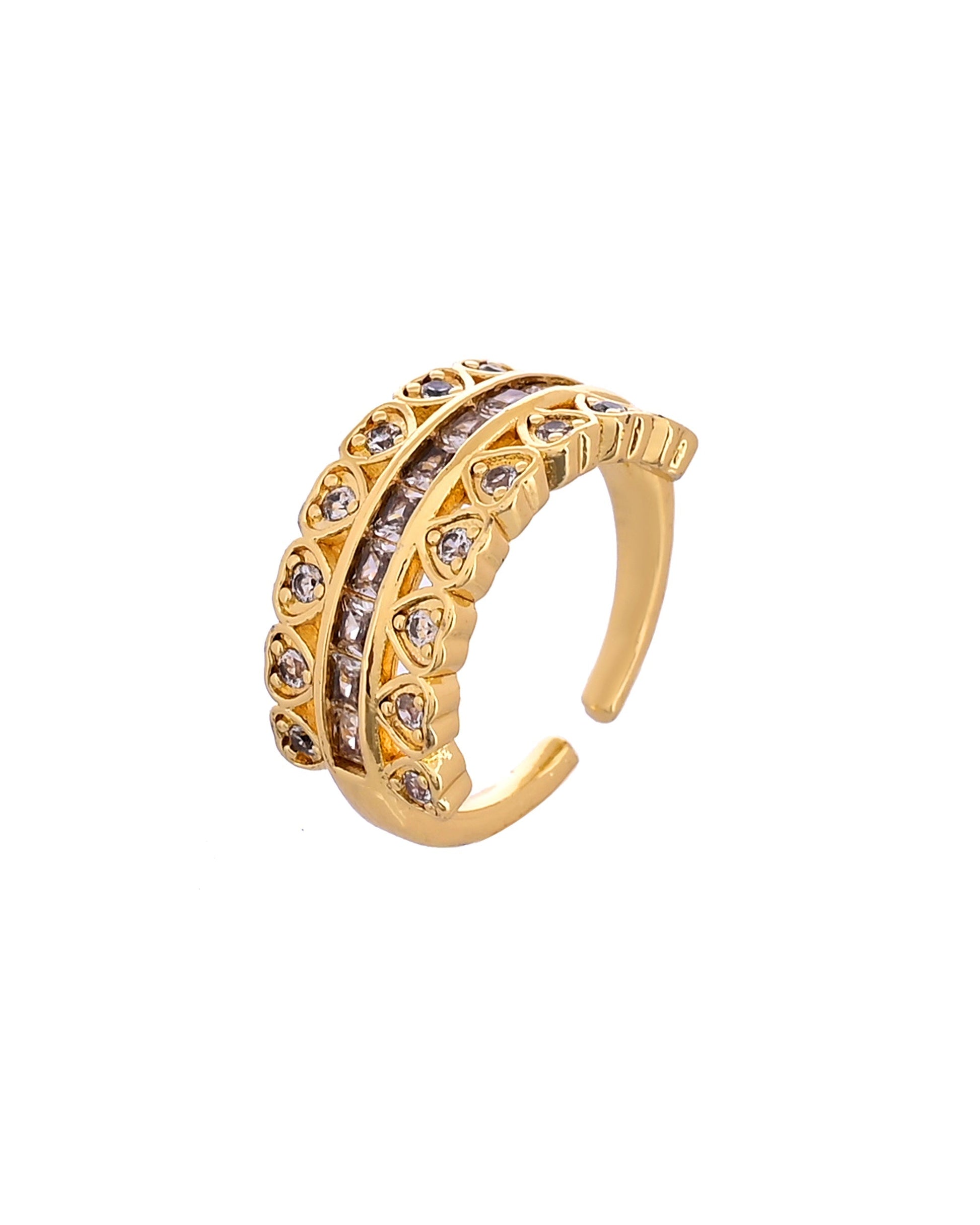 VOJ Gold Plated Ad Stone Studded Heart Designed Adjustable Ring  Grab2Buy VOJ Grab2Buy