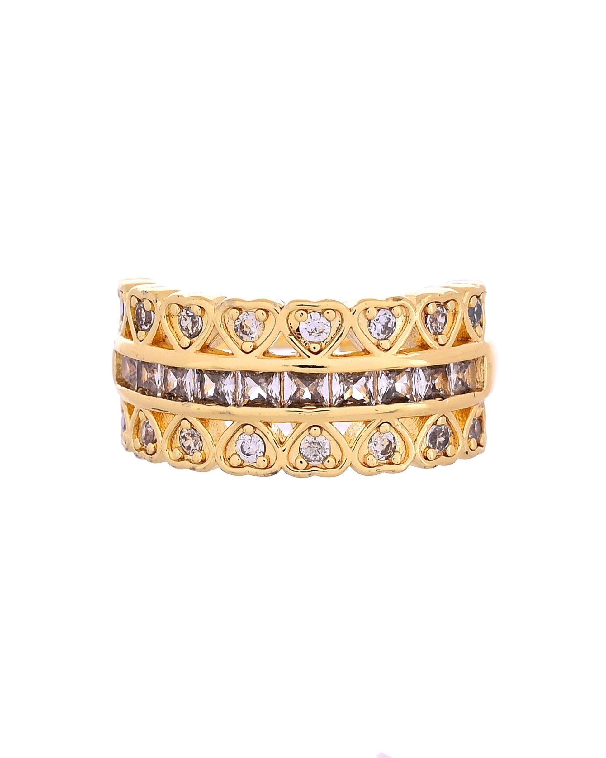 VOJ Gold Plated Ad Stone Studded Heart Designed Adjustable Ring  Grab2Buy VOJ Grab2Buy