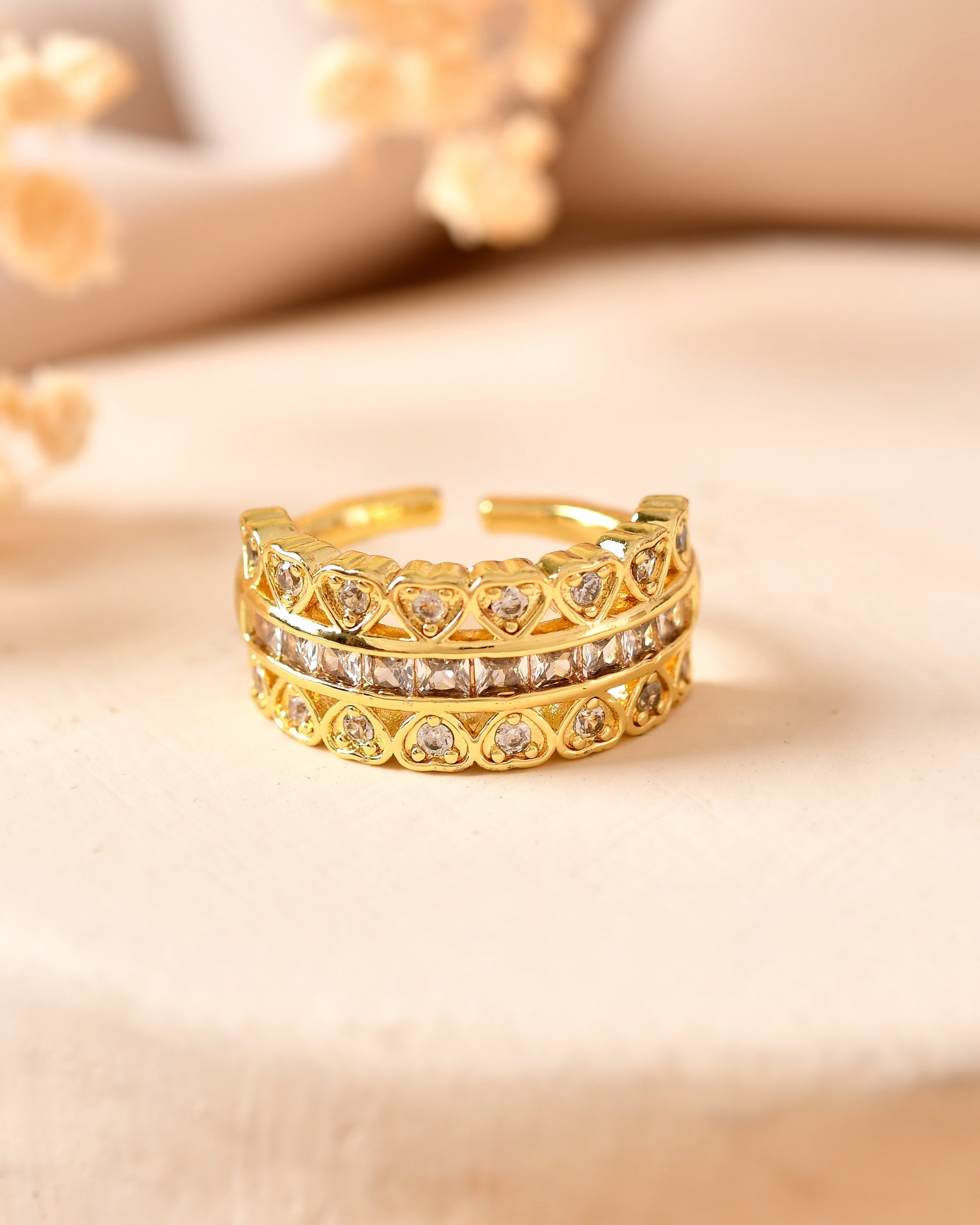 VOJ Gold Plated Ad Stone Studded Heart Designed Adjustable Ring  Grab2Buy VOJ Grab2Buy