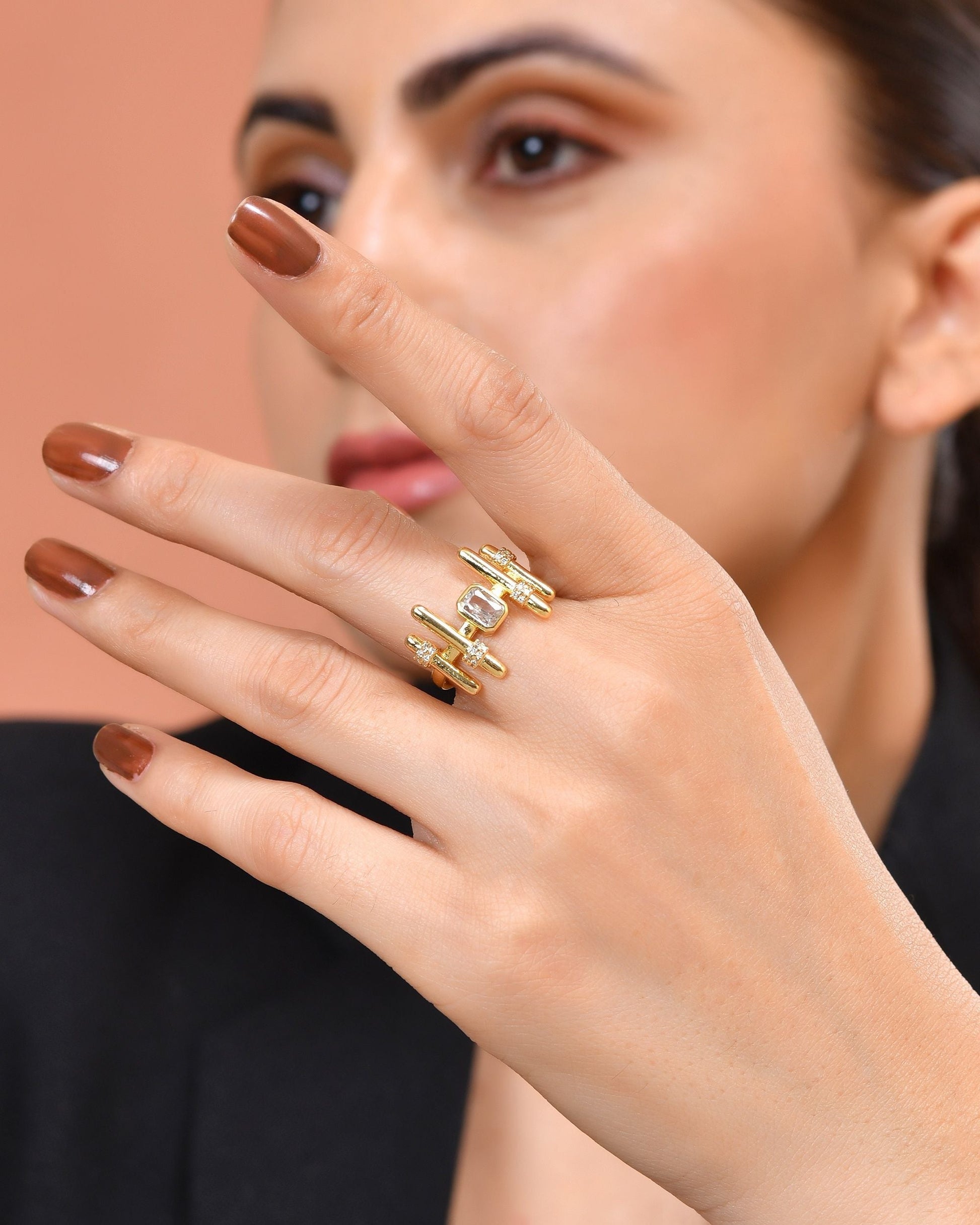 VOJ Gold Plated Stone Studded Adjustable Ring For Women  Grab2Buy VOJ Grab2Buy