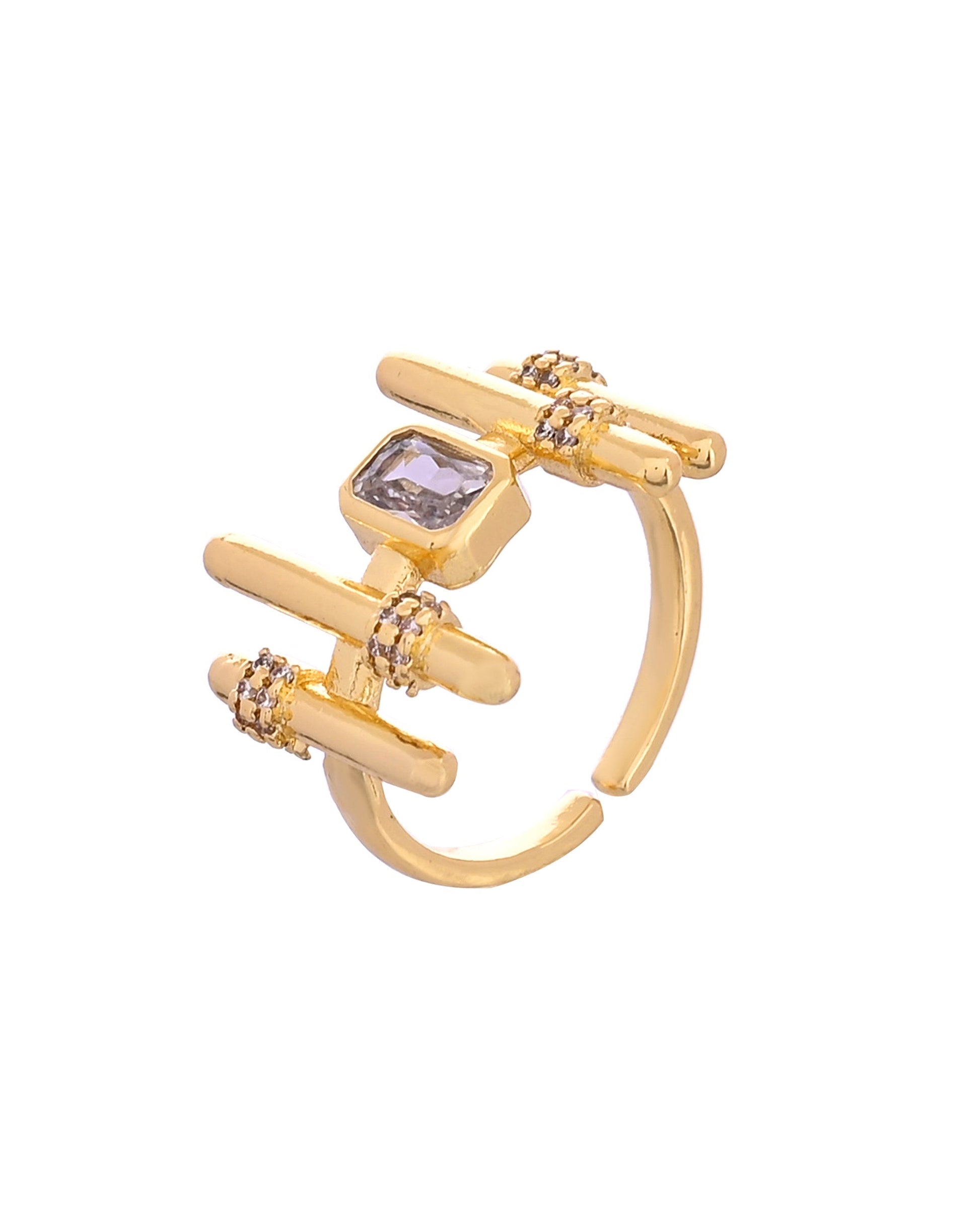 VOJ Gold Plated Stone Studded Adjustable Ring For Women  Grab2Buy VOJ Grab2Buy