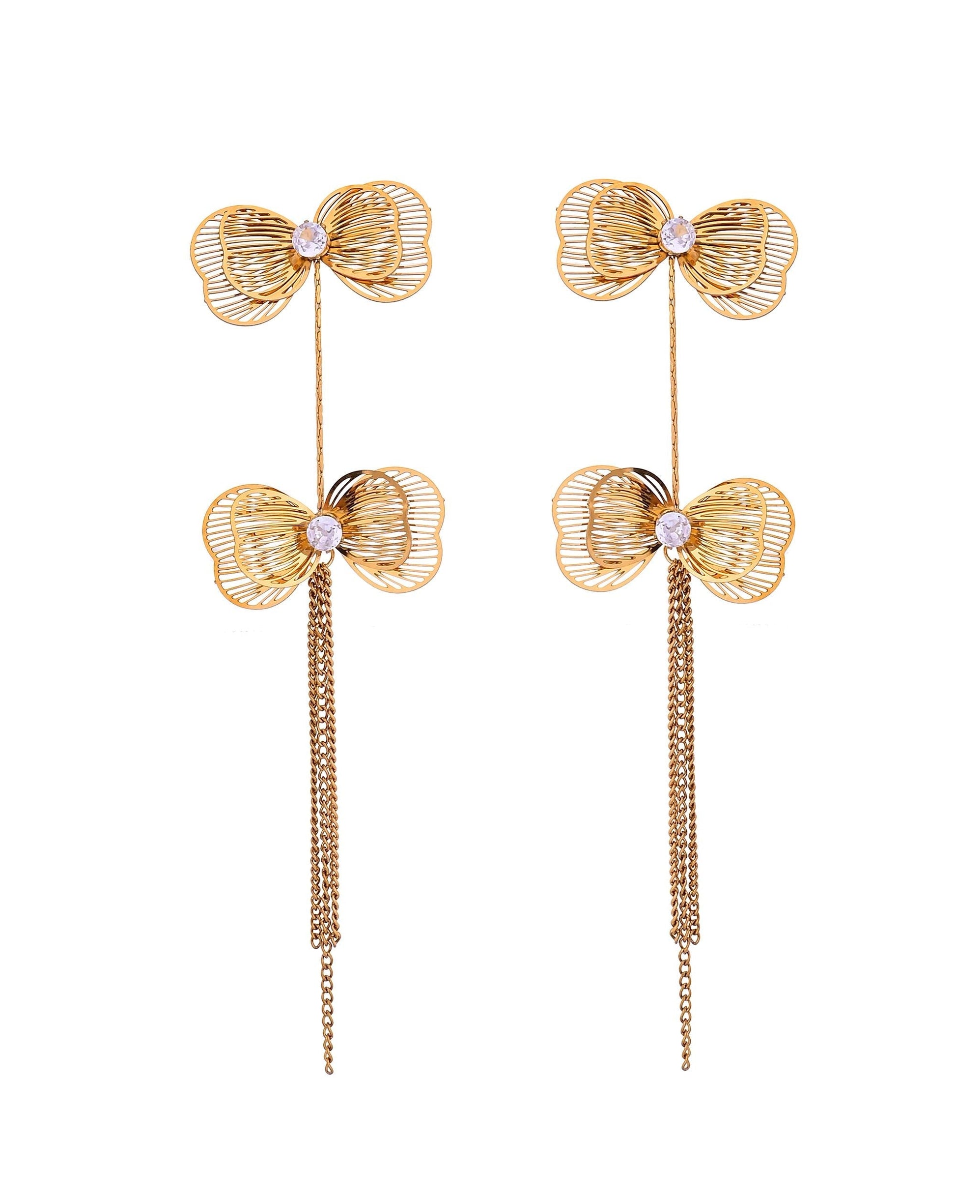 VOJ Gold-Toned Butterfly Design Pendant Necklace With Tassel Earrings Set  Grab2Buy VOJ Grab2Buy