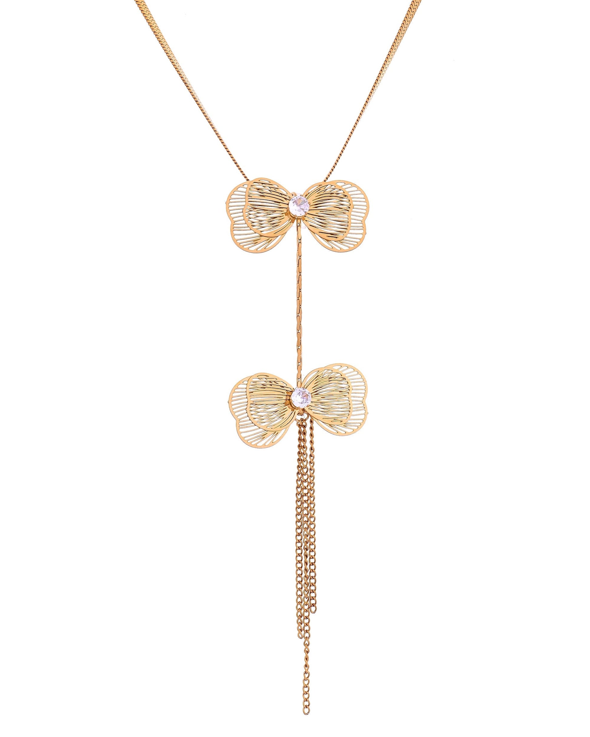 VOJ Gold-Toned Butterfly Design Pendant Necklace With Tassel Earrings Set  Grab2Buy VOJ Grab2Buy