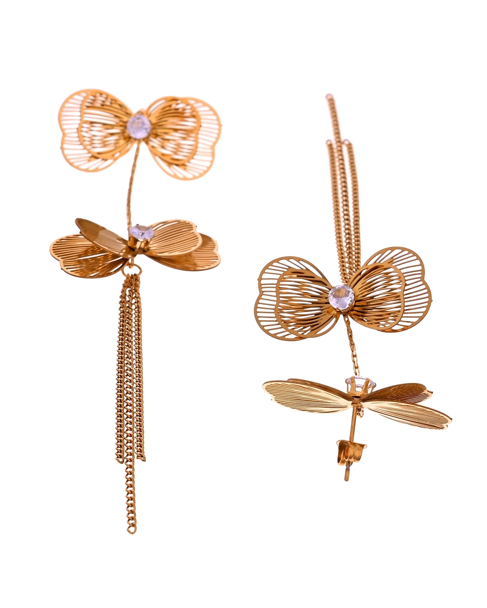 VOJ Gold-Toned Butterfly Design Pendant Necklace With Tassel Earrings Set  Grab2Buy VOJ Grab2Buy