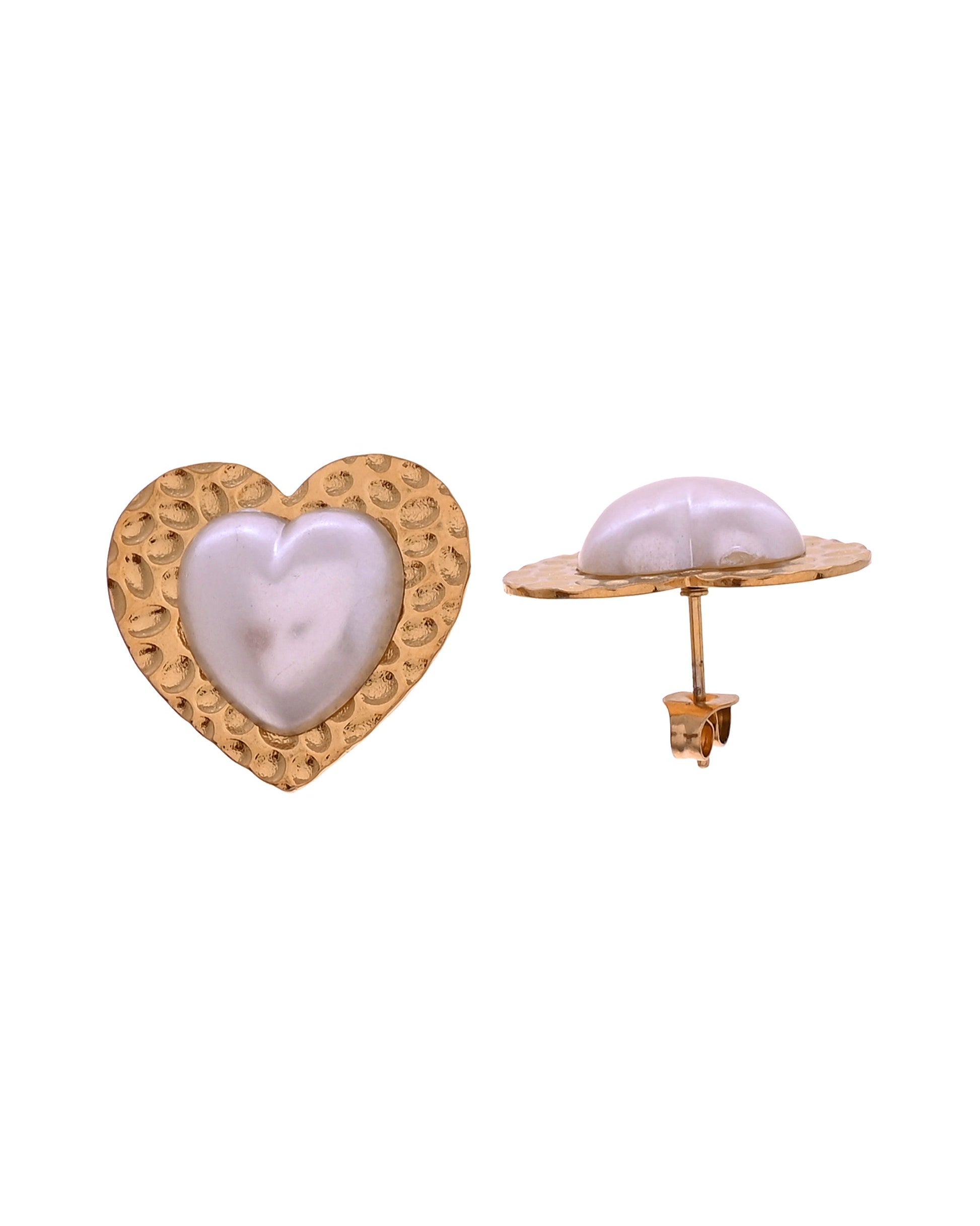 VOJ Gold Toned Pearl Studded Heart Shaped Pendant And Earrings With Chain Set  Grab2Buy VOJ Grab2Buy