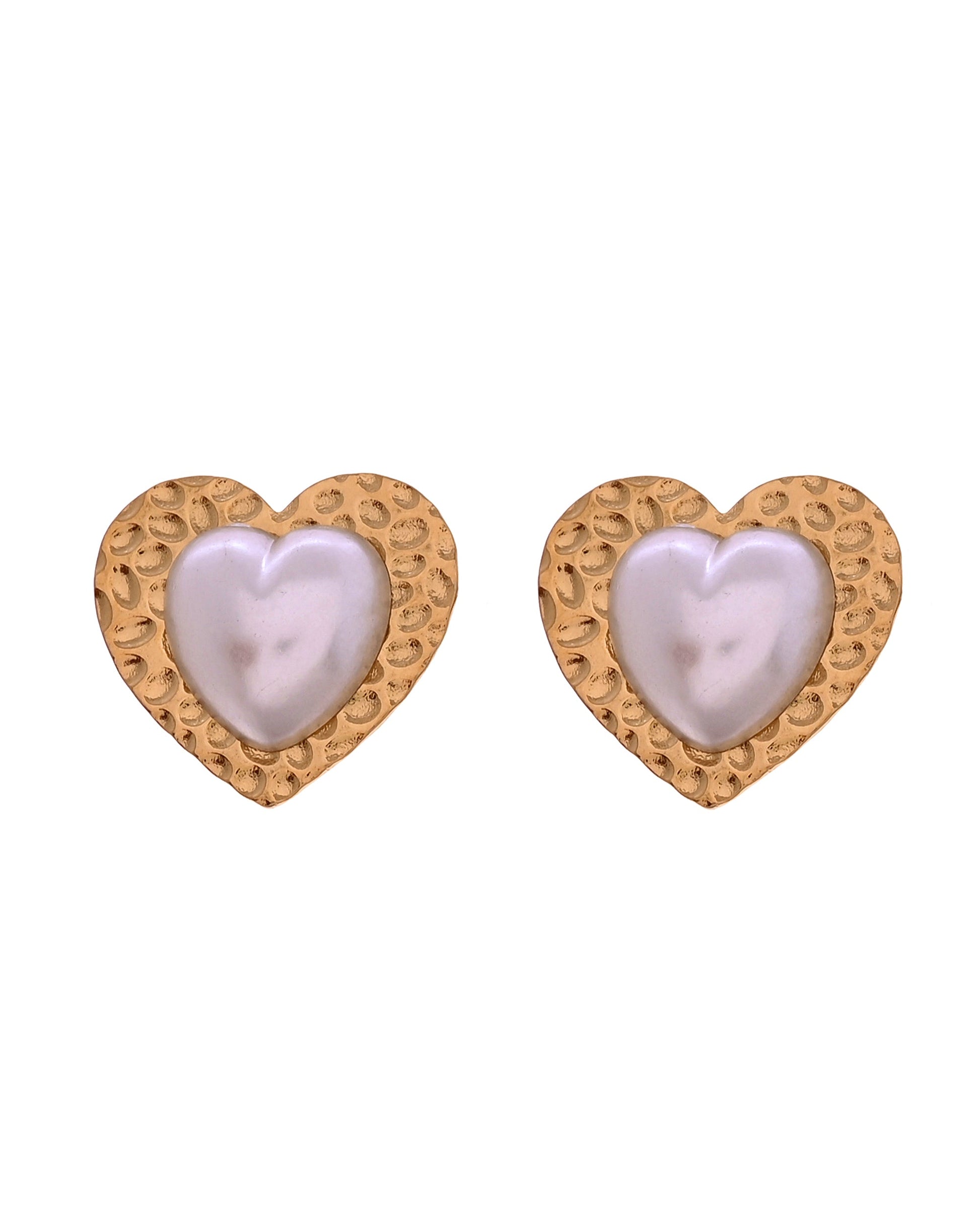 VOJ Gold Toned Pearl Studded Heart Shaped Pendant And Earrings With Chain Set  Grab2Buy VOJ Grab2Buy
