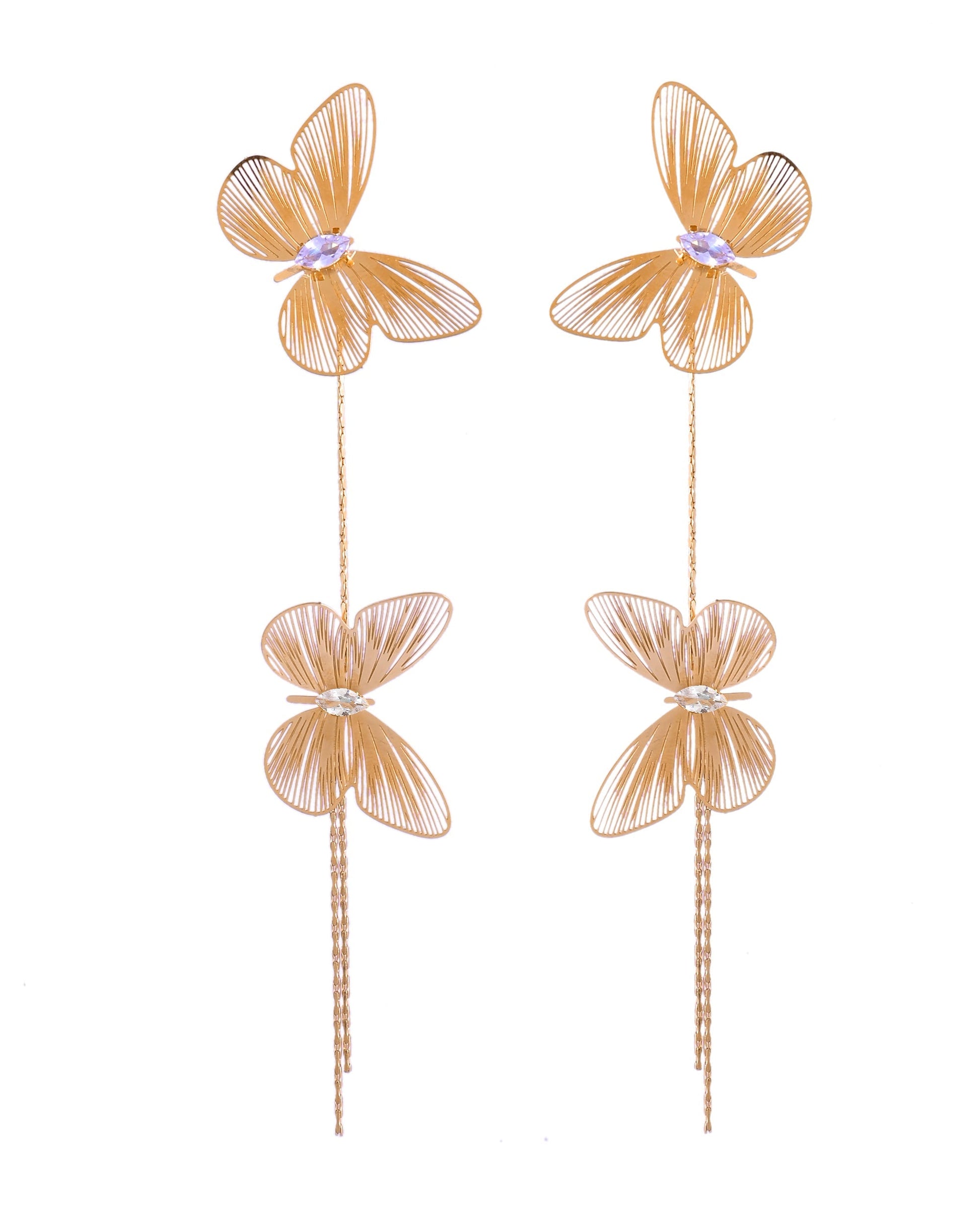 VOJ Gold Toned Butterfly Design With Tassel Studs Earrings  Grab2Buy VOJ Grab2Buy