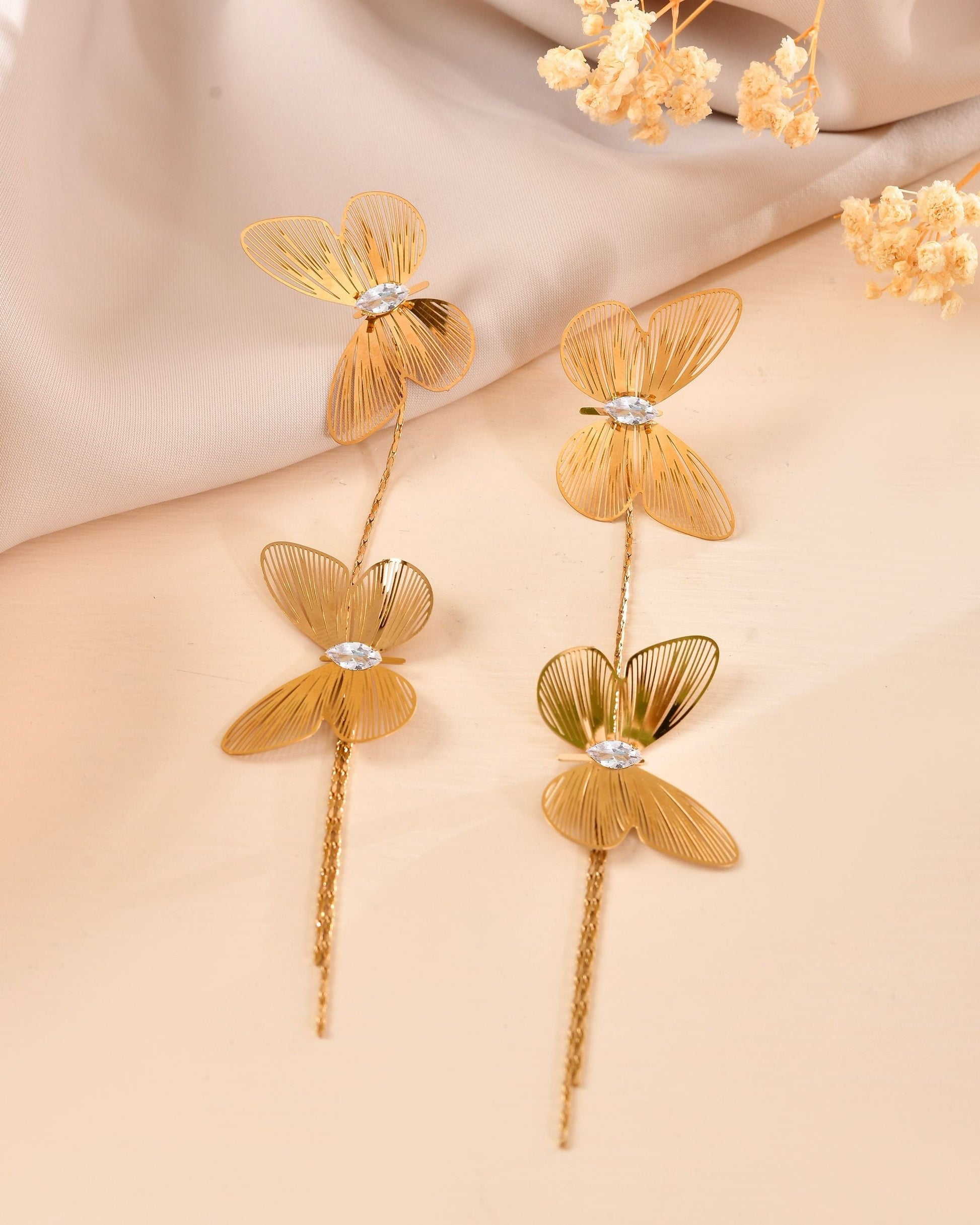 VOJ Gold Toned Butterfly Design With Tassel Studs Earrings  Grab2Buy VOJ Grab2Buy