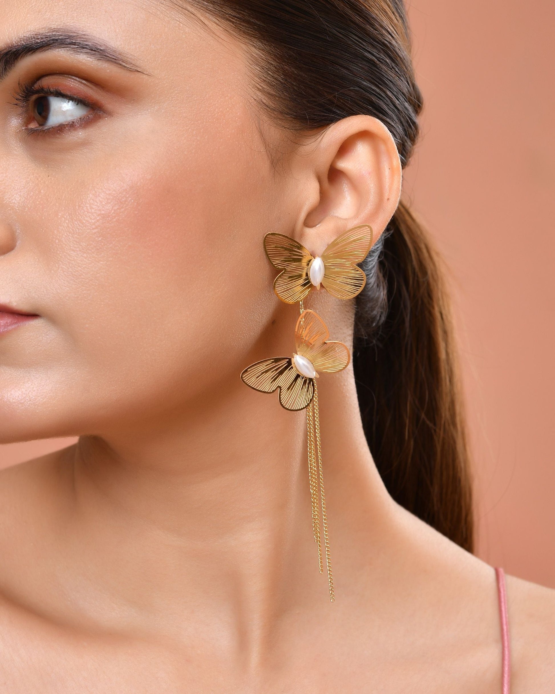 VOJ Gold Toned Butterfly Designed Studs Earrings  Grab2Buy VOJ Grab2Buy