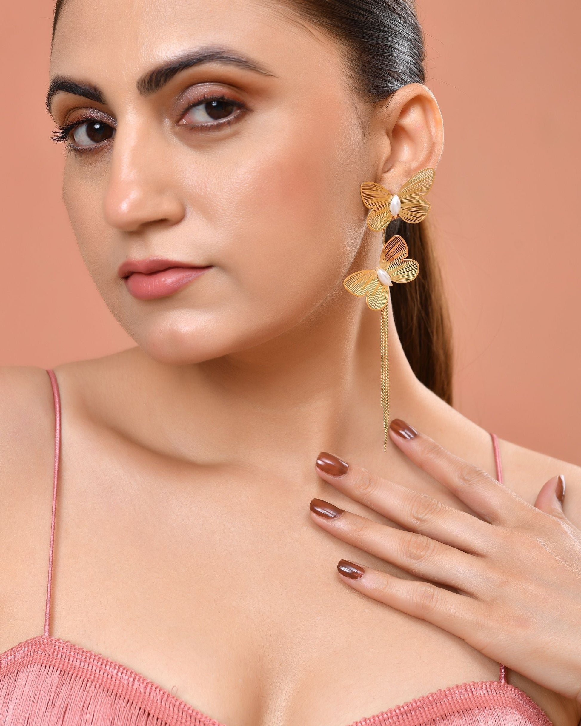 VOJ Gold Toned Butterfly Designed Studs Earrings  Grab2Buy VOJ Grab2Buy