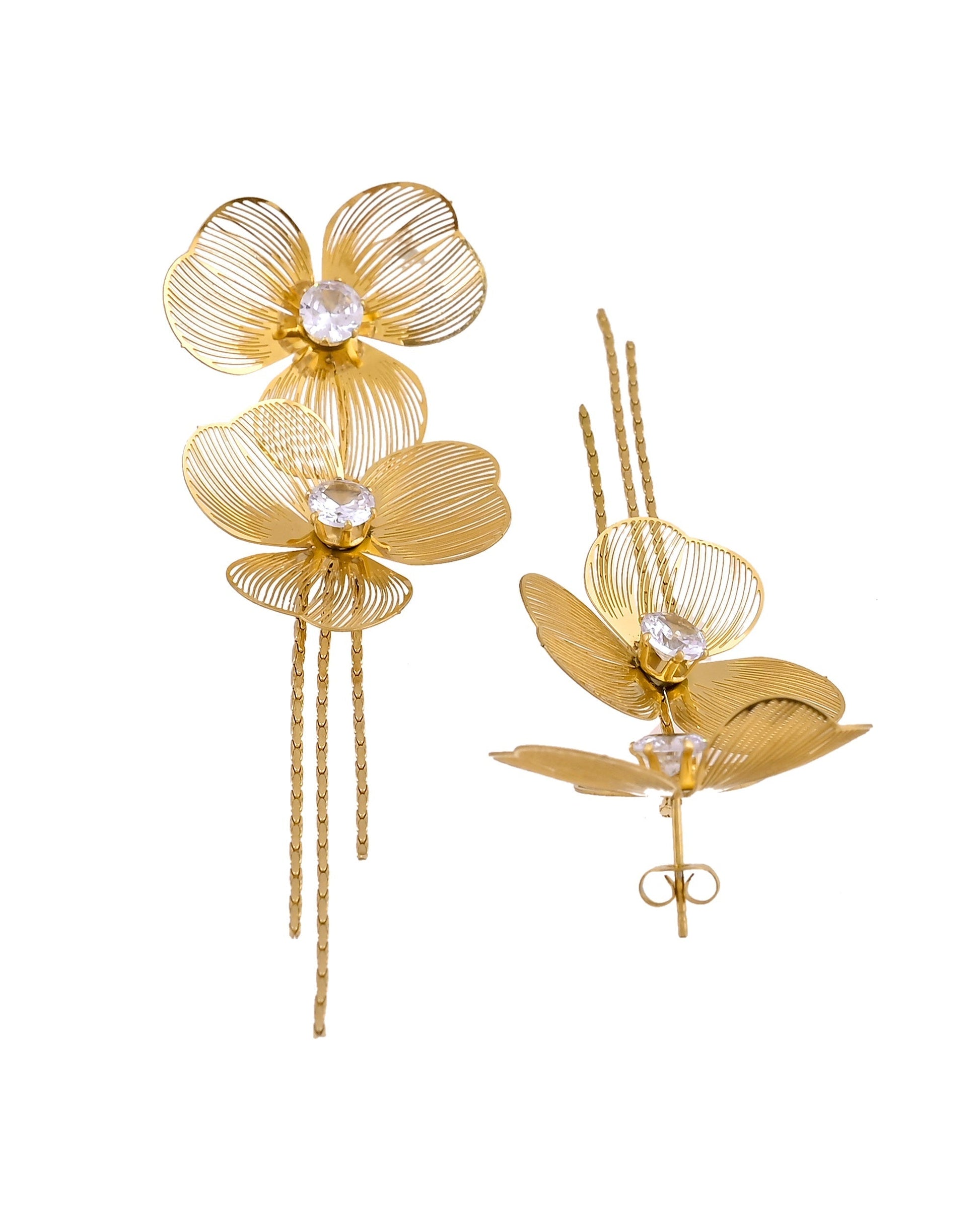 VOJ Gold Toned Floral Design With Tassel Studs Earrings  Grab2Buy VOJ Grab2Buy