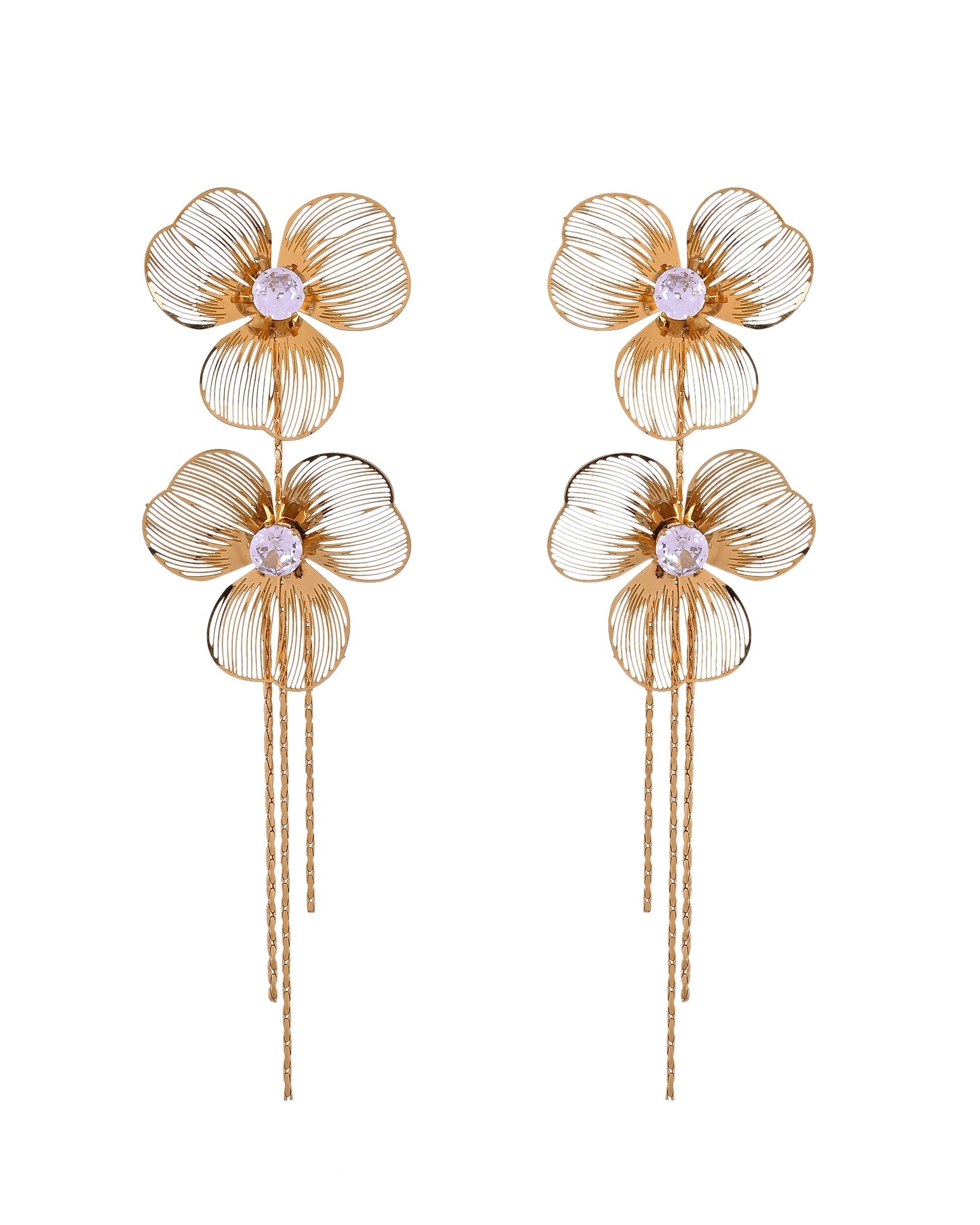 VOJ Gold Toned Floral Design With Tassel Studs Earrings  Grab2Buy VOJ Grab2Buy