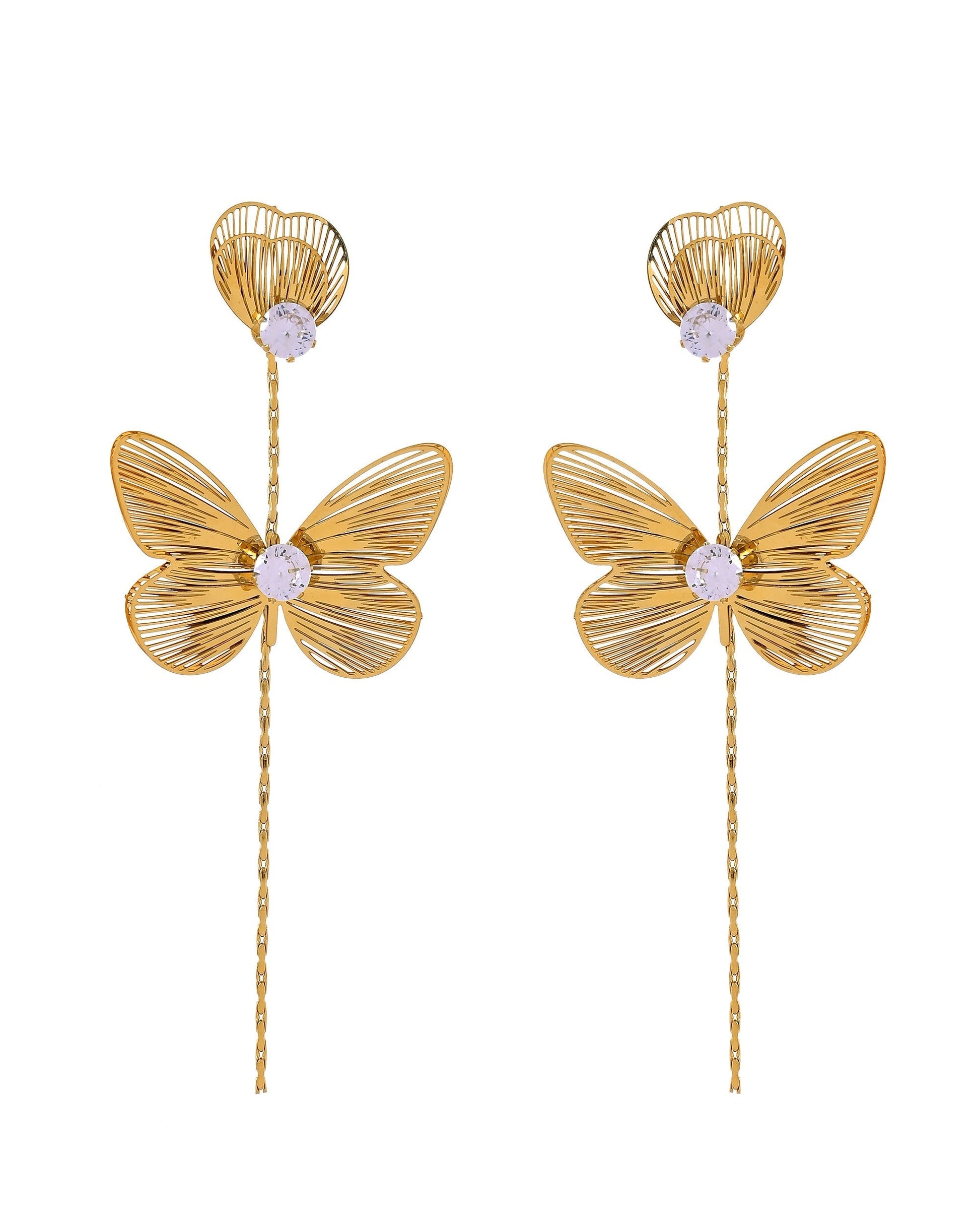 VOJ Gold Toned Single Butterfly Design With Tassel Studs Earrings  Grab2Buy VOJ Grab2Buy