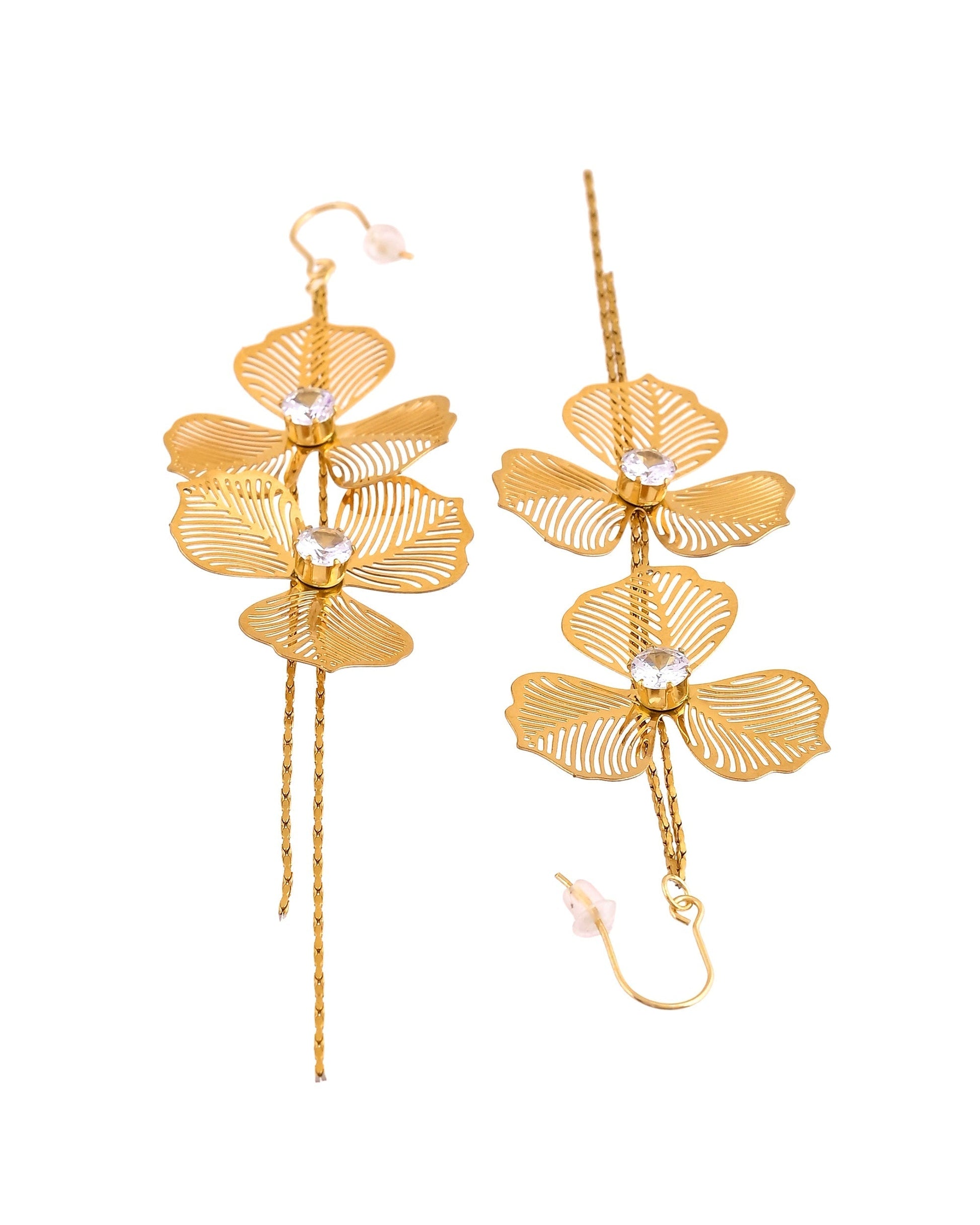 VOJ Gold Toned Floral Design With Tassel Drop Earrings  Grab2Buy VOJ Grab2Buy