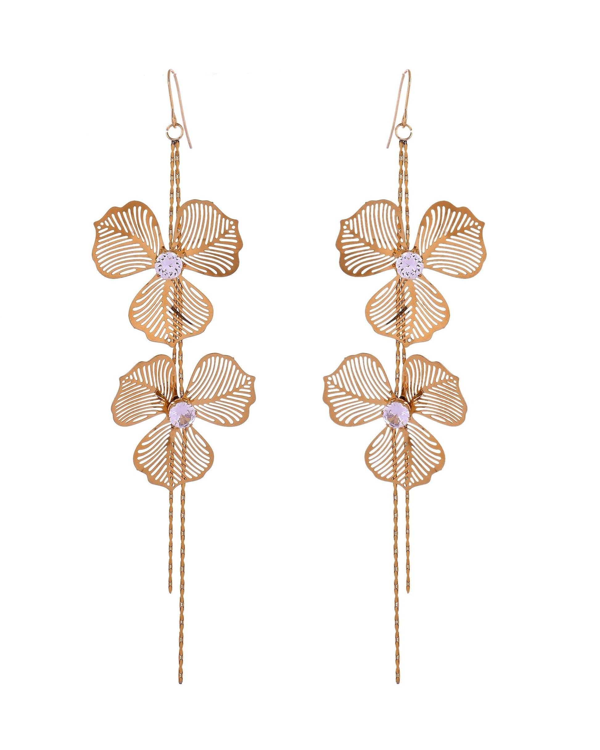 VOJ Gold Toned Floral Design With Tassel Drop Earrings  Grab2Buy VOJ Grab2Buy