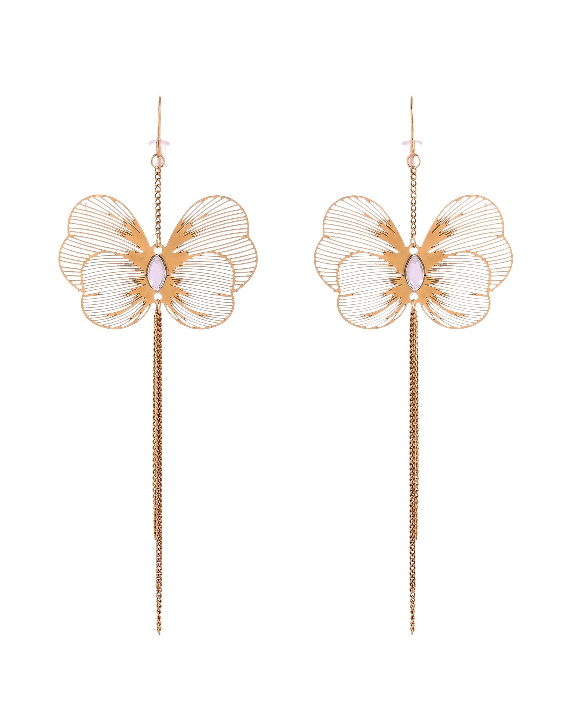 VOJ Gold Toned Single Butterfly Design With Tassel Drop Earrings  Grab2Buy VOJ Grab2Buy