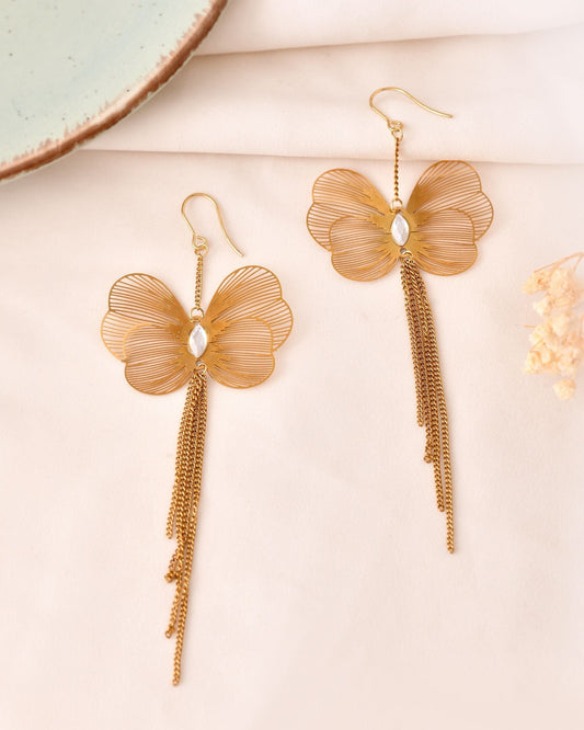 VOJ Gold Toned Single Butterfly Design With Tassel Drop Earrings  Grab2Buy VOJ Grab2Buy