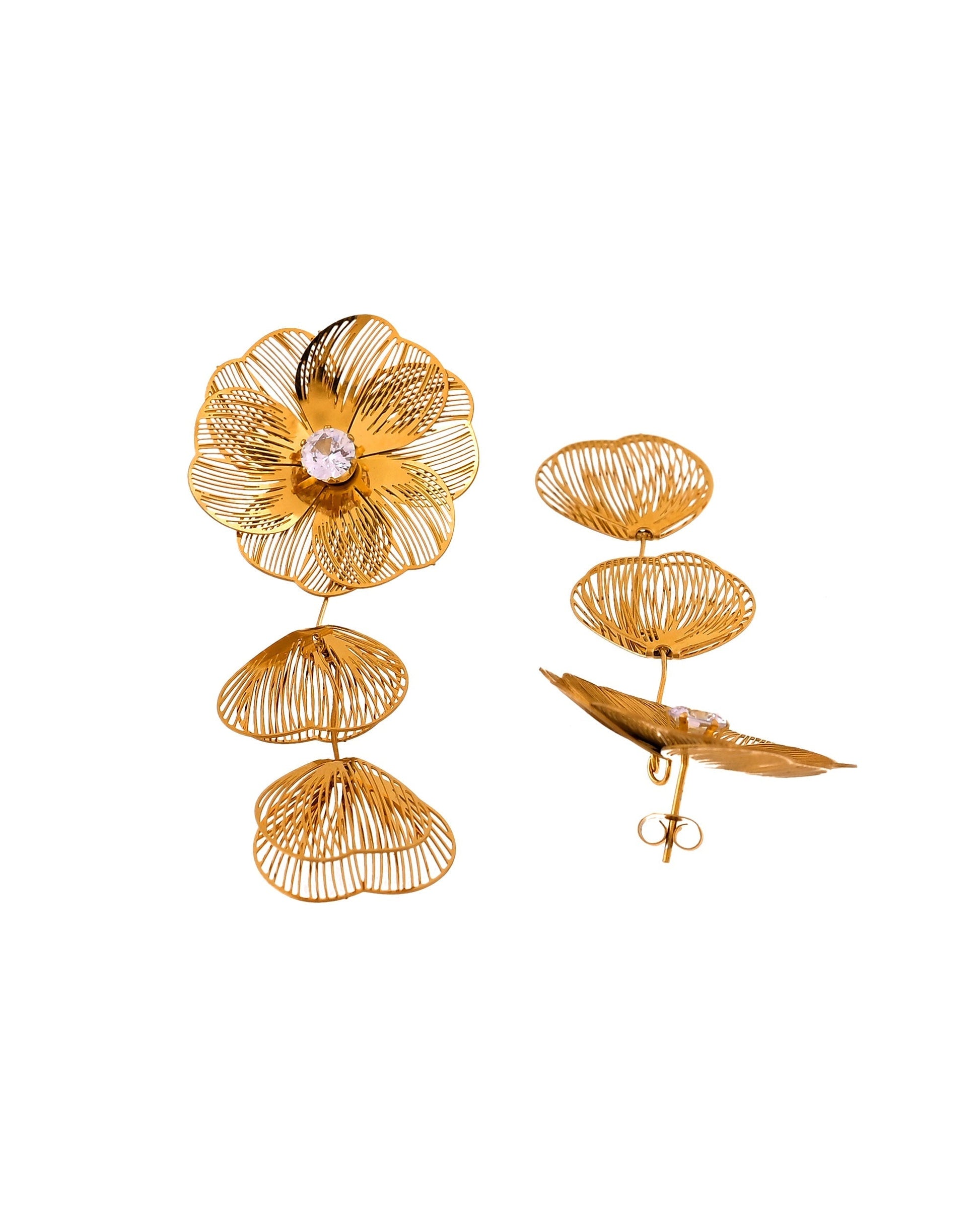 VOJ Gold Toned Floral Designed Studs Earrings  Grab2Buy VOJ Grab2Buy